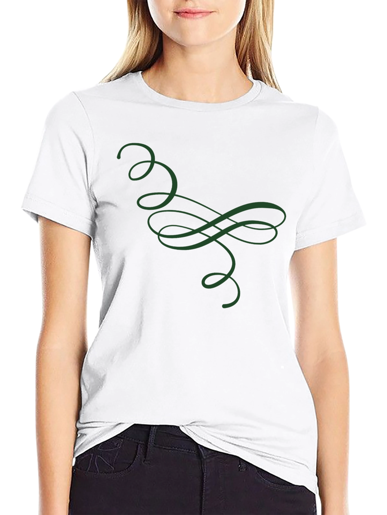 Elegant Green Swirl Graphic Black T-Shirt
