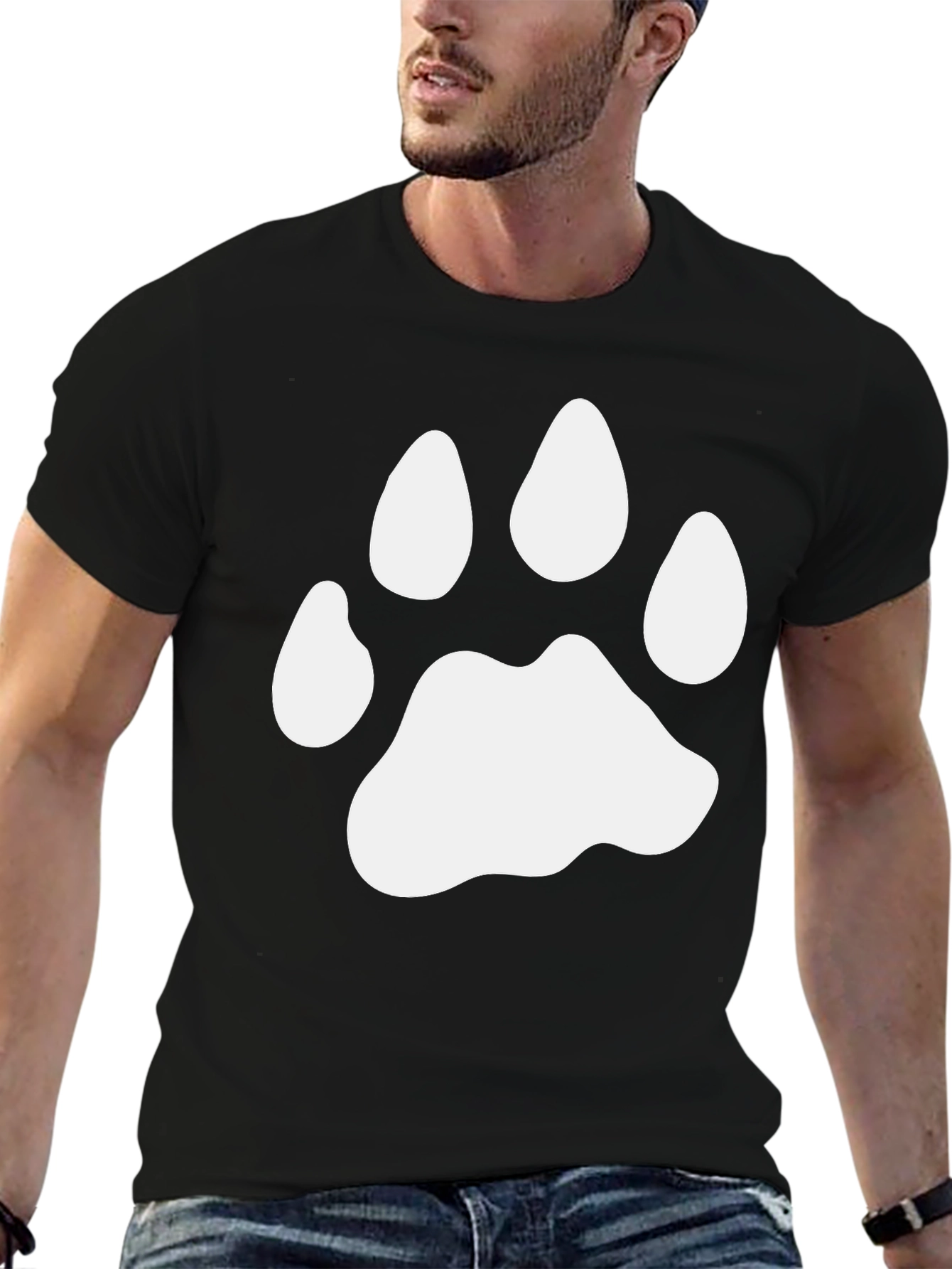 Paw Print Graphic Tee - Casual Black T-Shirt