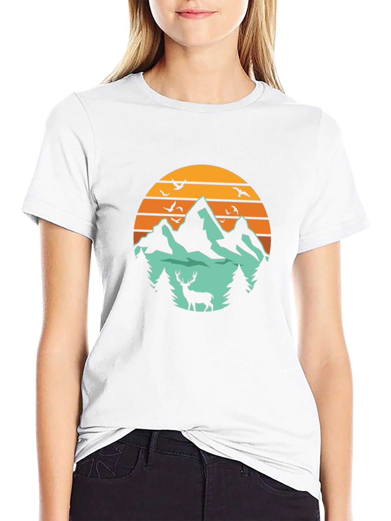 Mountain & Deer Graphic Tee - Nature Lovers T-Shirt