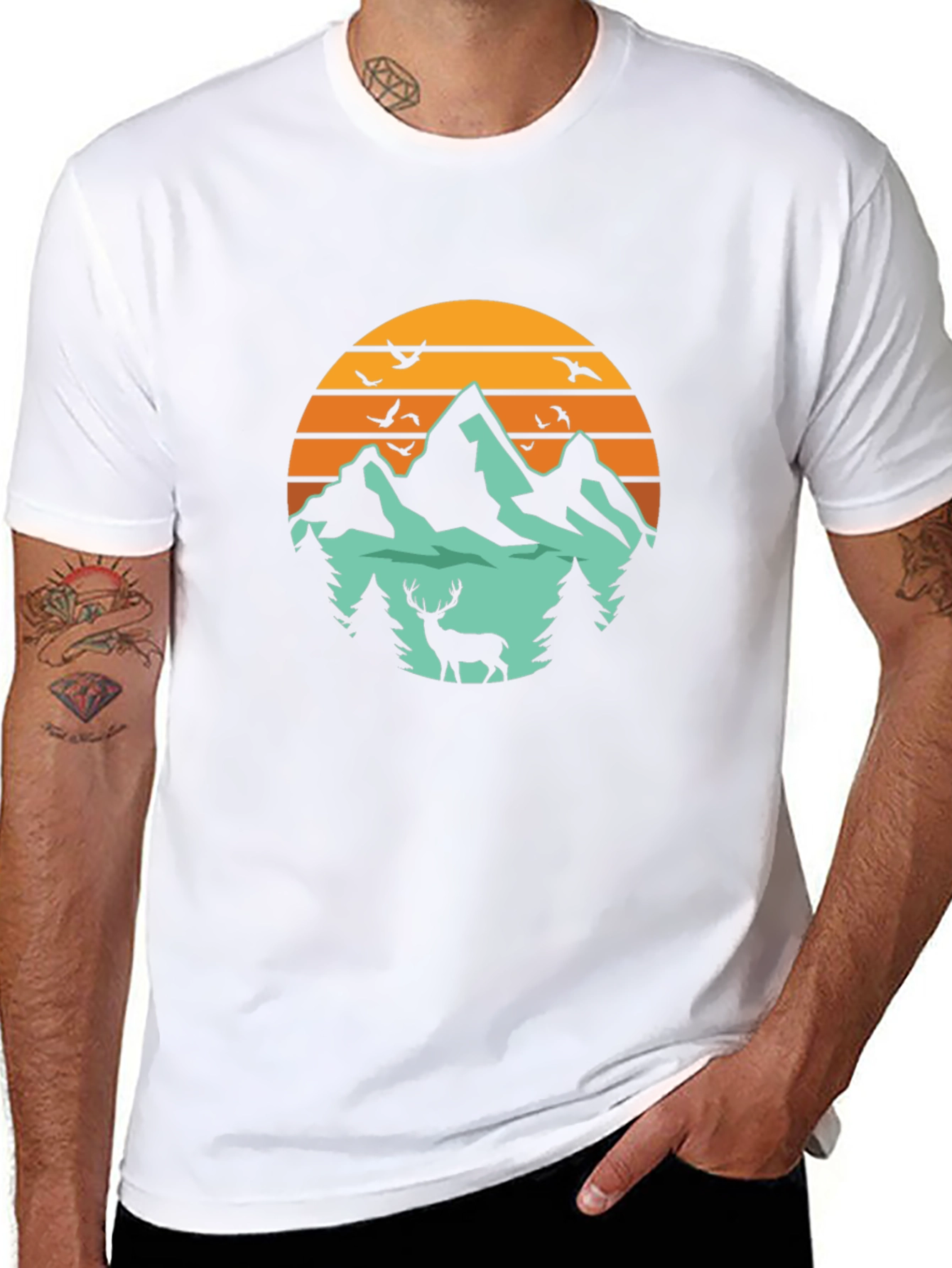 Mountain & Deer Graphic Tee - Nature Lovers T-Shirt