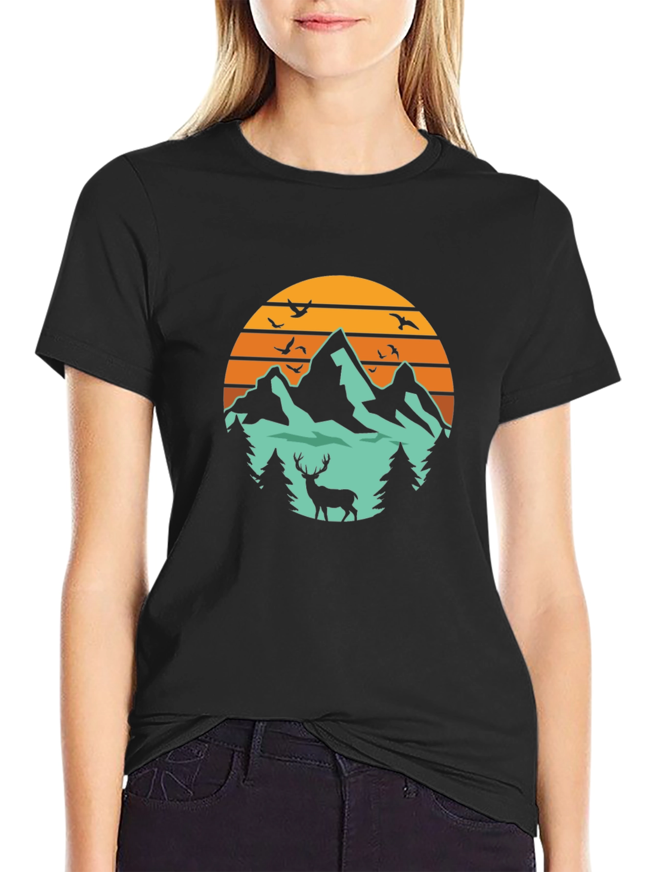 Mountain & Deer Graphic Tee - Nature Lovers T-Shirt