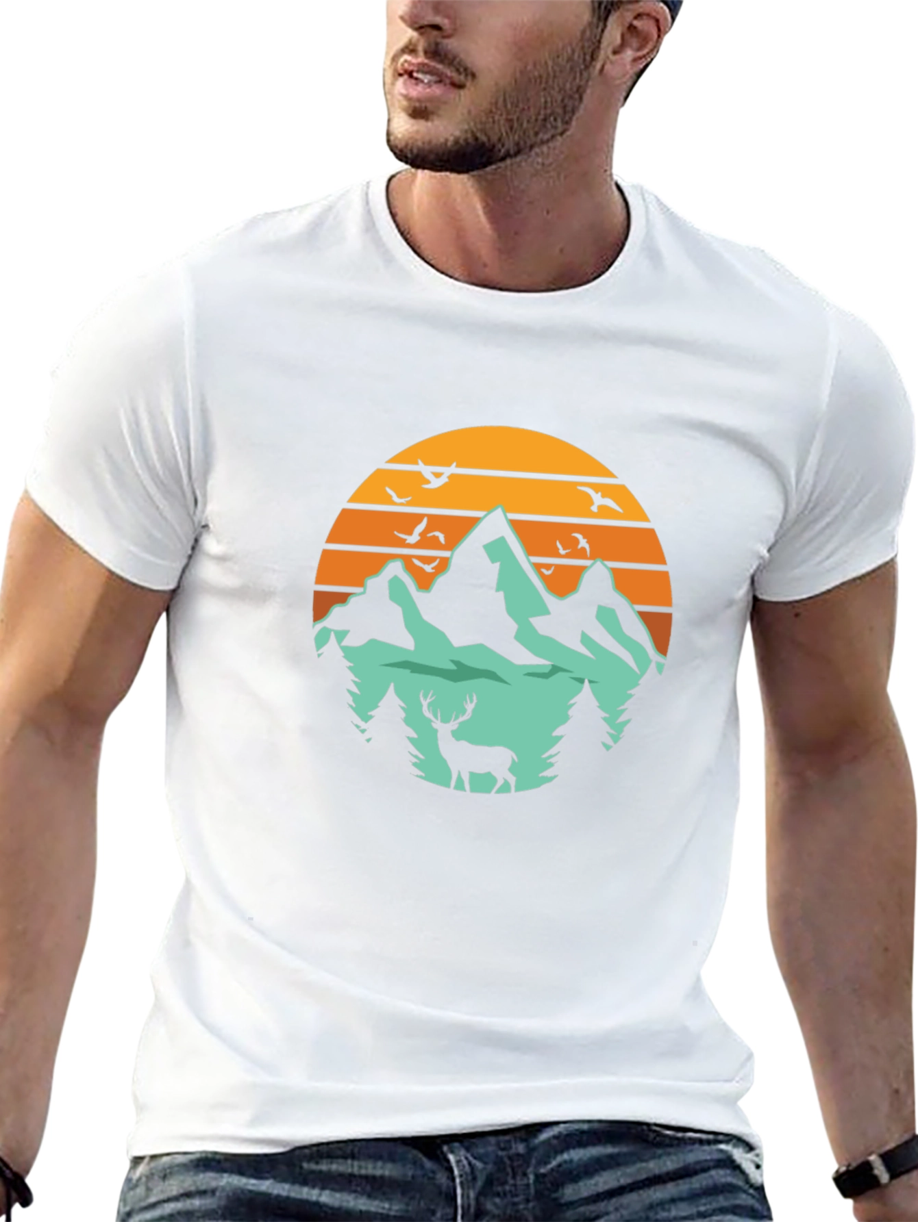 Mountain & Deer Graphic Tee - Nature Lovers T-Shirt