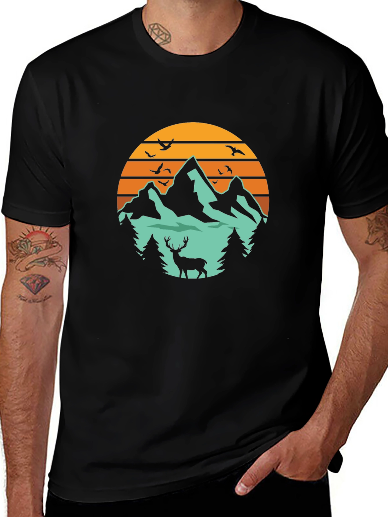 Mountain & Deer Graphic Tee - Nature Lovers T-Shirt