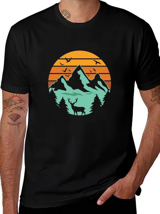 Mountain & Deer Graphic Tee - Nature Lovers T-Shirt