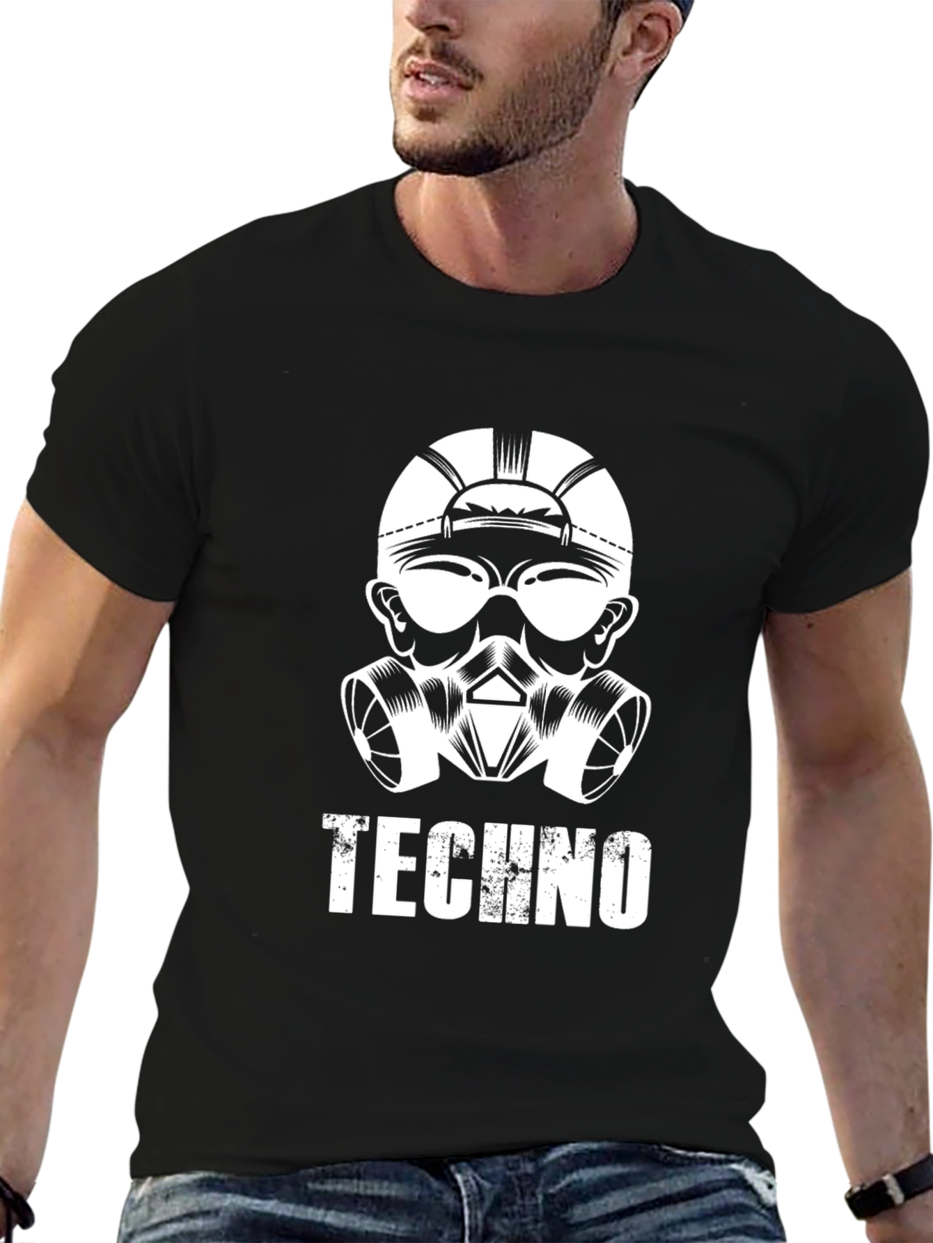 Techno Gas Mask Graphic Tee - Cool Music Shirt