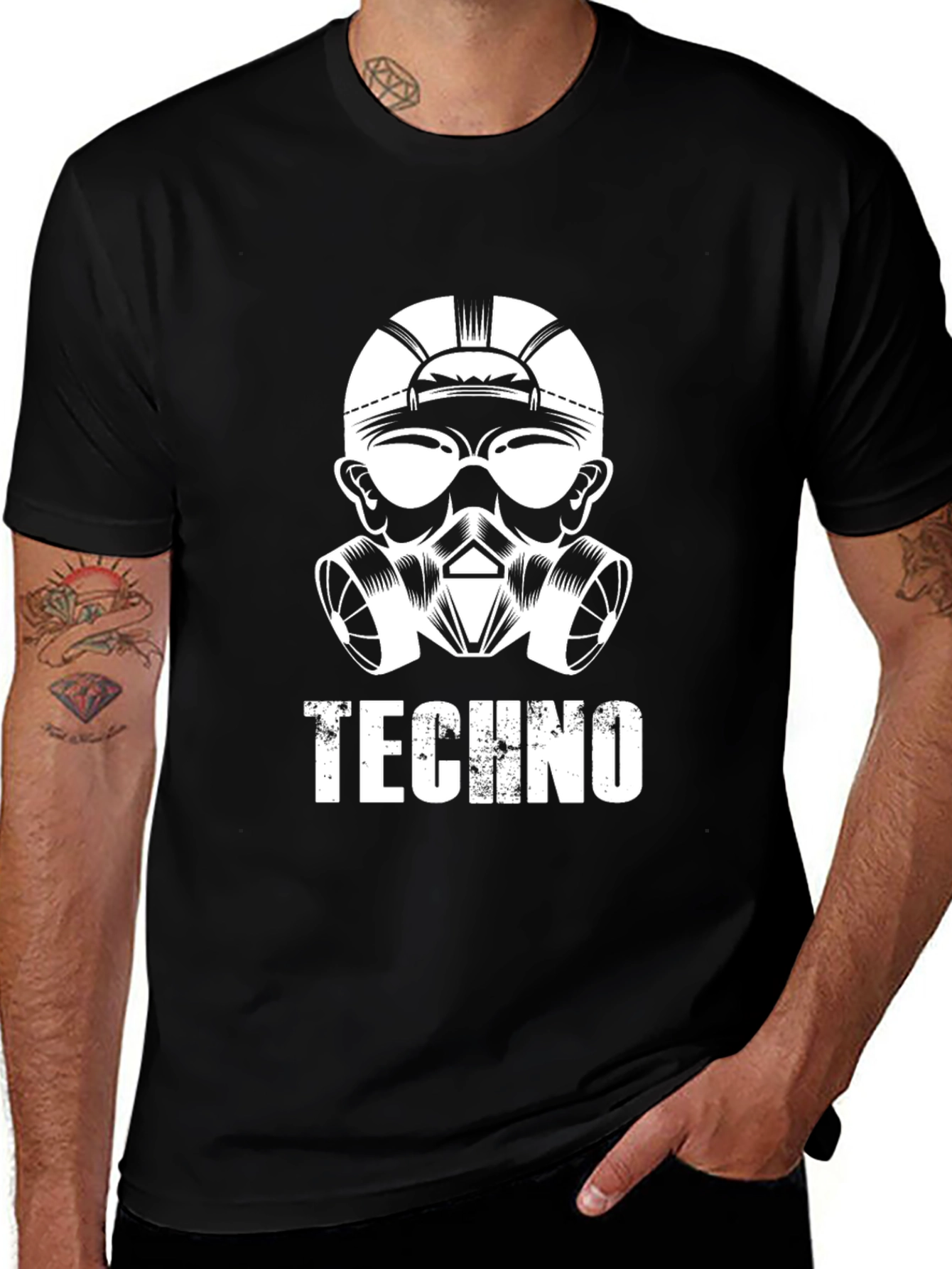 Techno Gas Mask Graphic Tee - Cool Music Shirt