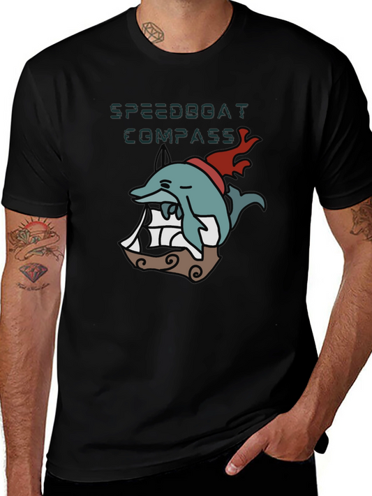 Novelty Dolphin Compass T-Shirt - Black