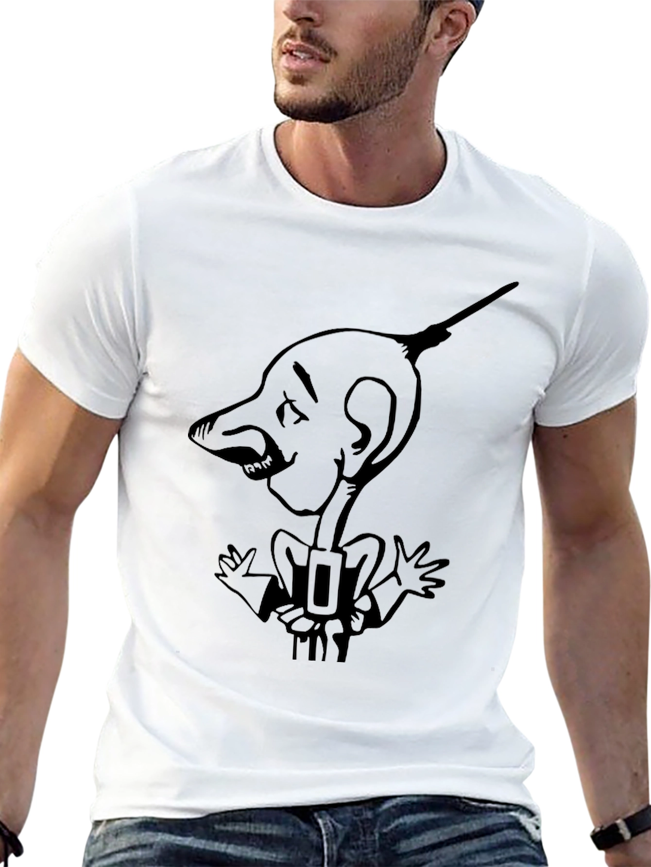 Cartoon Man Graphic Black T-Shirt
