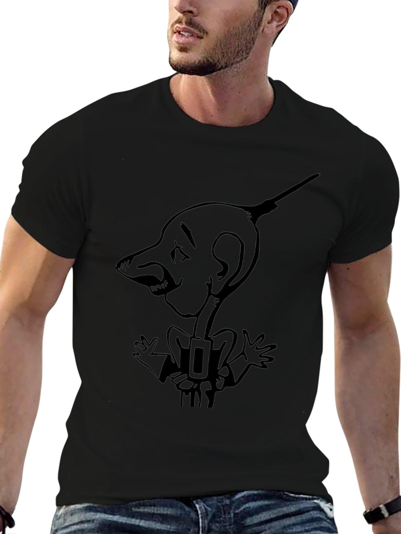 Cartoon Man Graphic Black T-Shirt