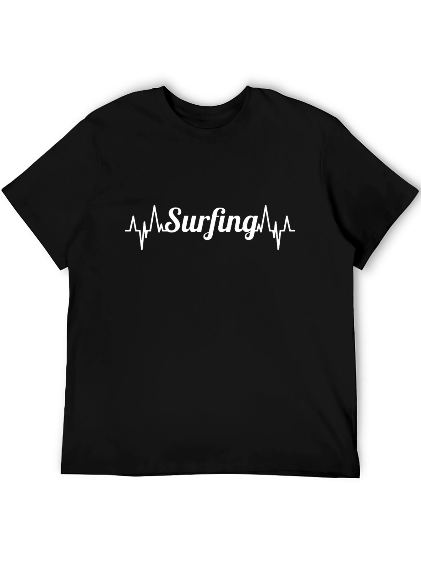 Surfing Heartbeat Black Graphic T-Shirt