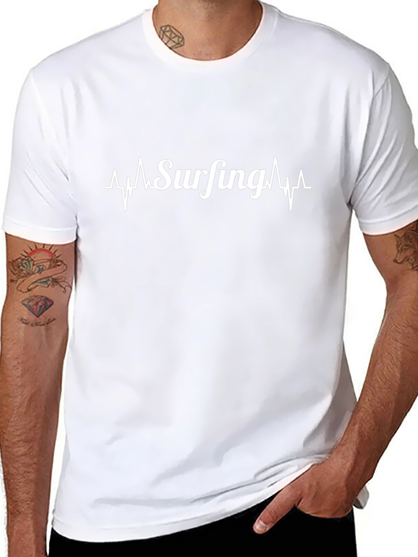 Surfing Heartbeat Black Graphic T-Shirt