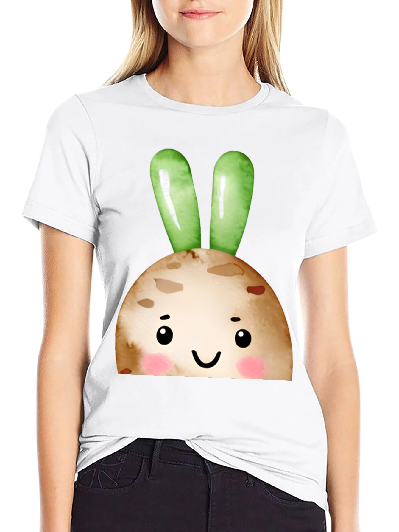 Cute Bunny Face Black T-Shirt