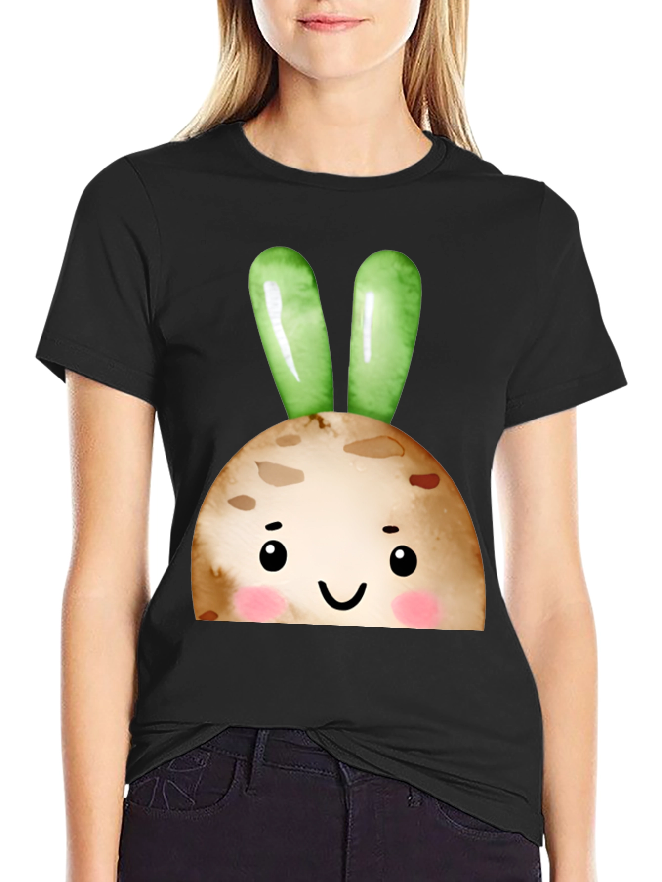 Cute Bunny Face Black T-Shirt