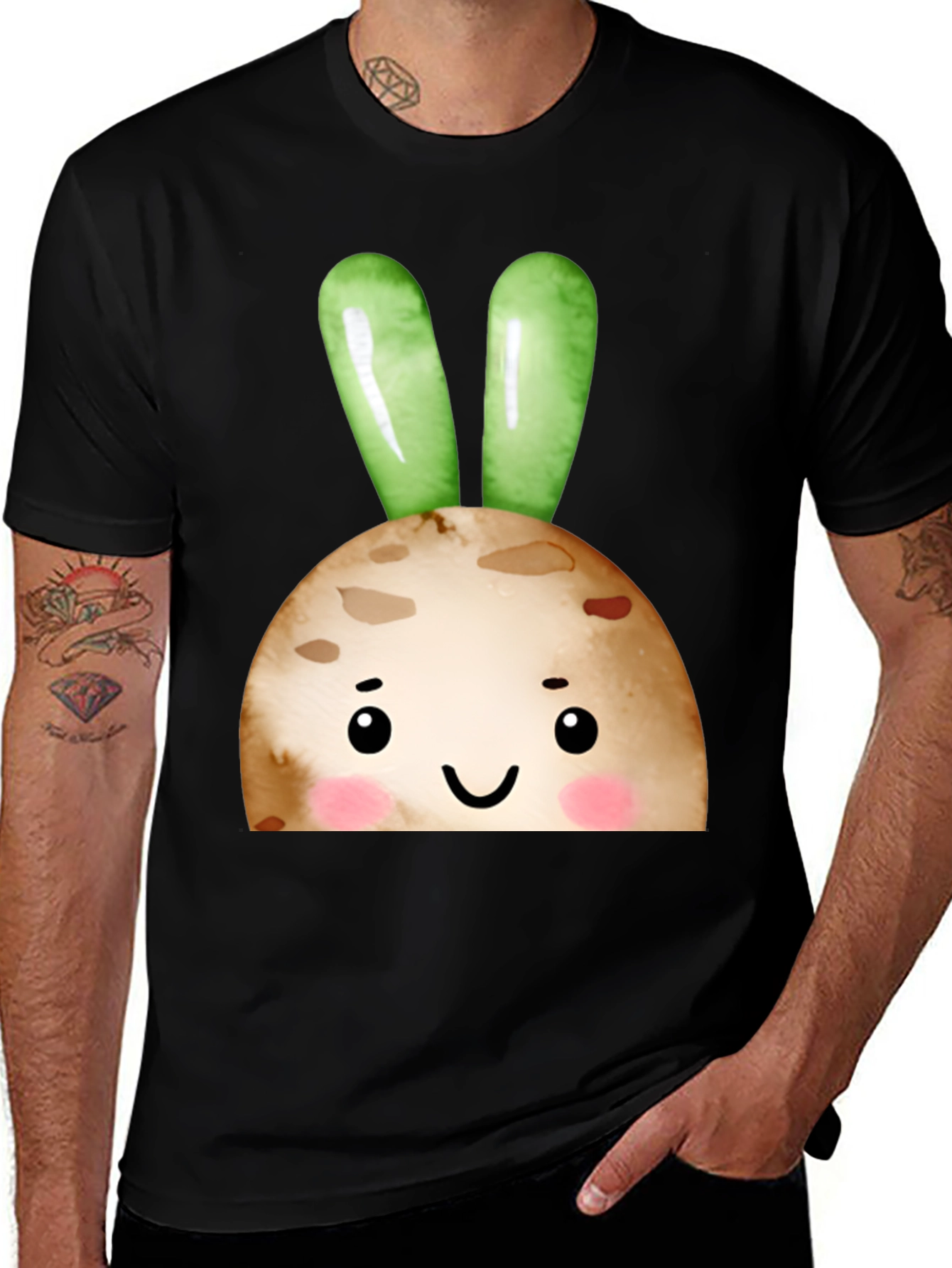 Cute Bunny Face Black T-Shirt