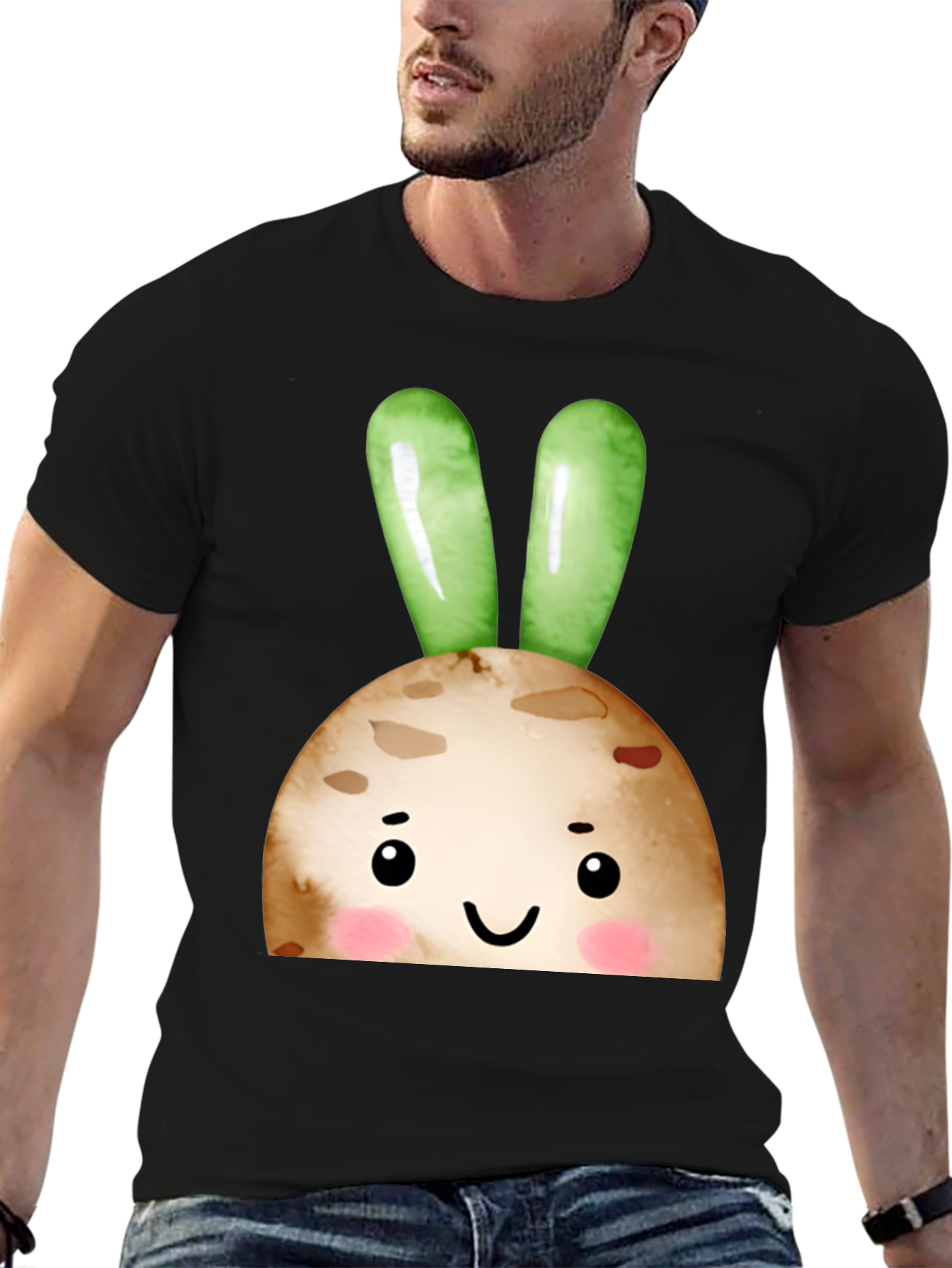 Cute Bunny Face Black T-Shirt