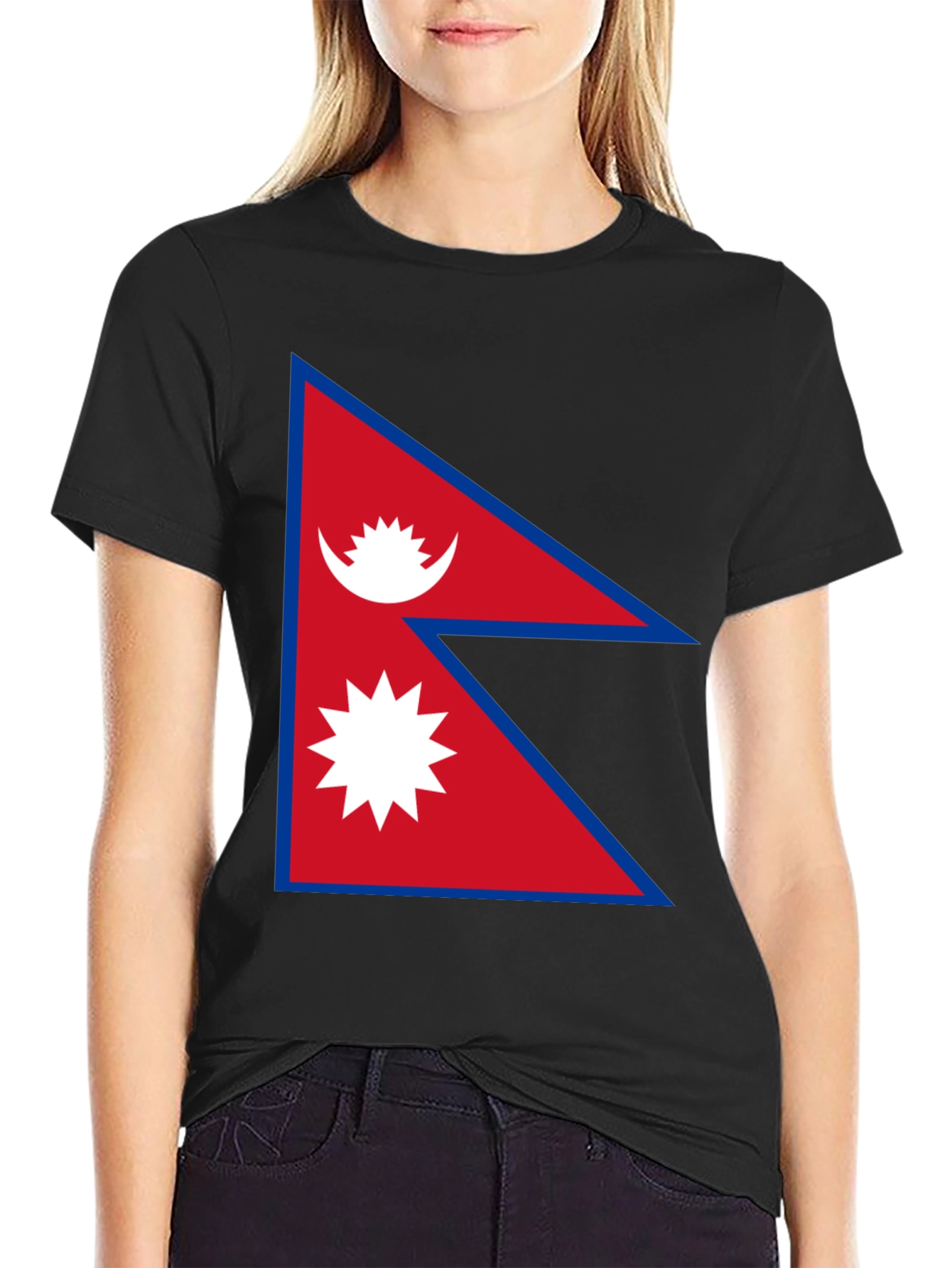 Nepal Flag Graphic T-Shirt - Black Cotton Tee