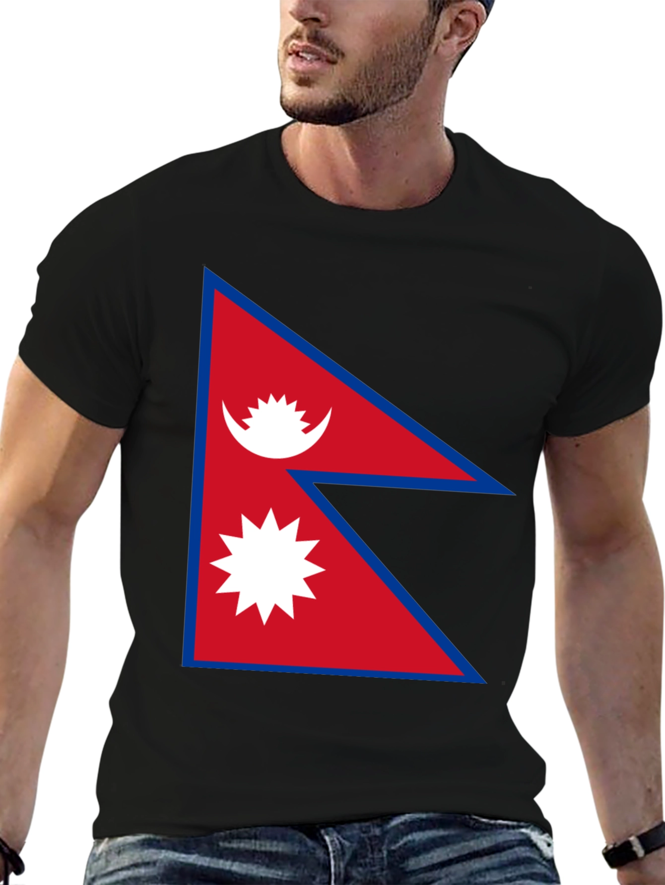 Nepal Flag Graphic T-Shirt - Black Cotton Tee