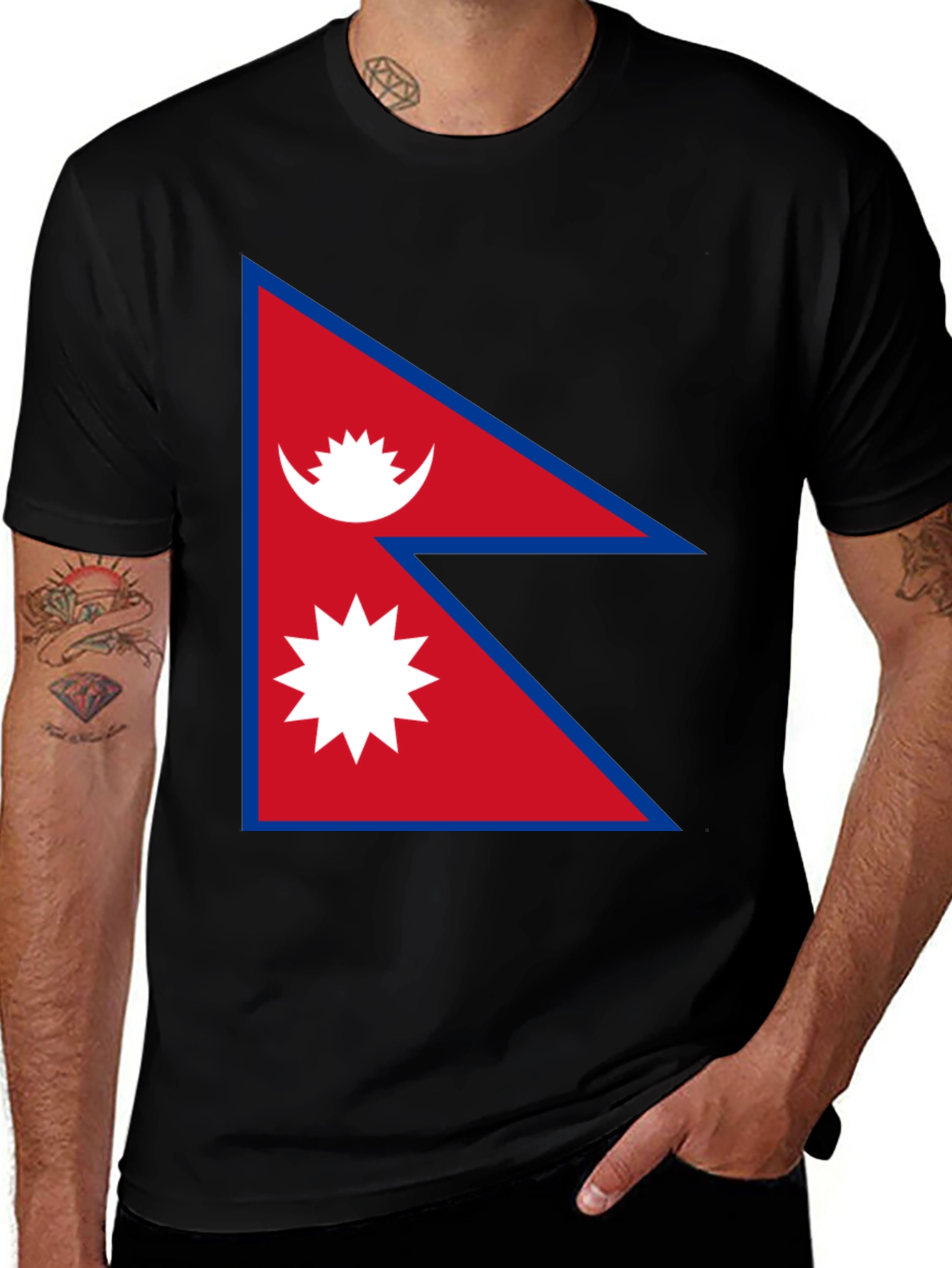 Nepal Flag Graphic T-Shirt - Black Cotton Tee