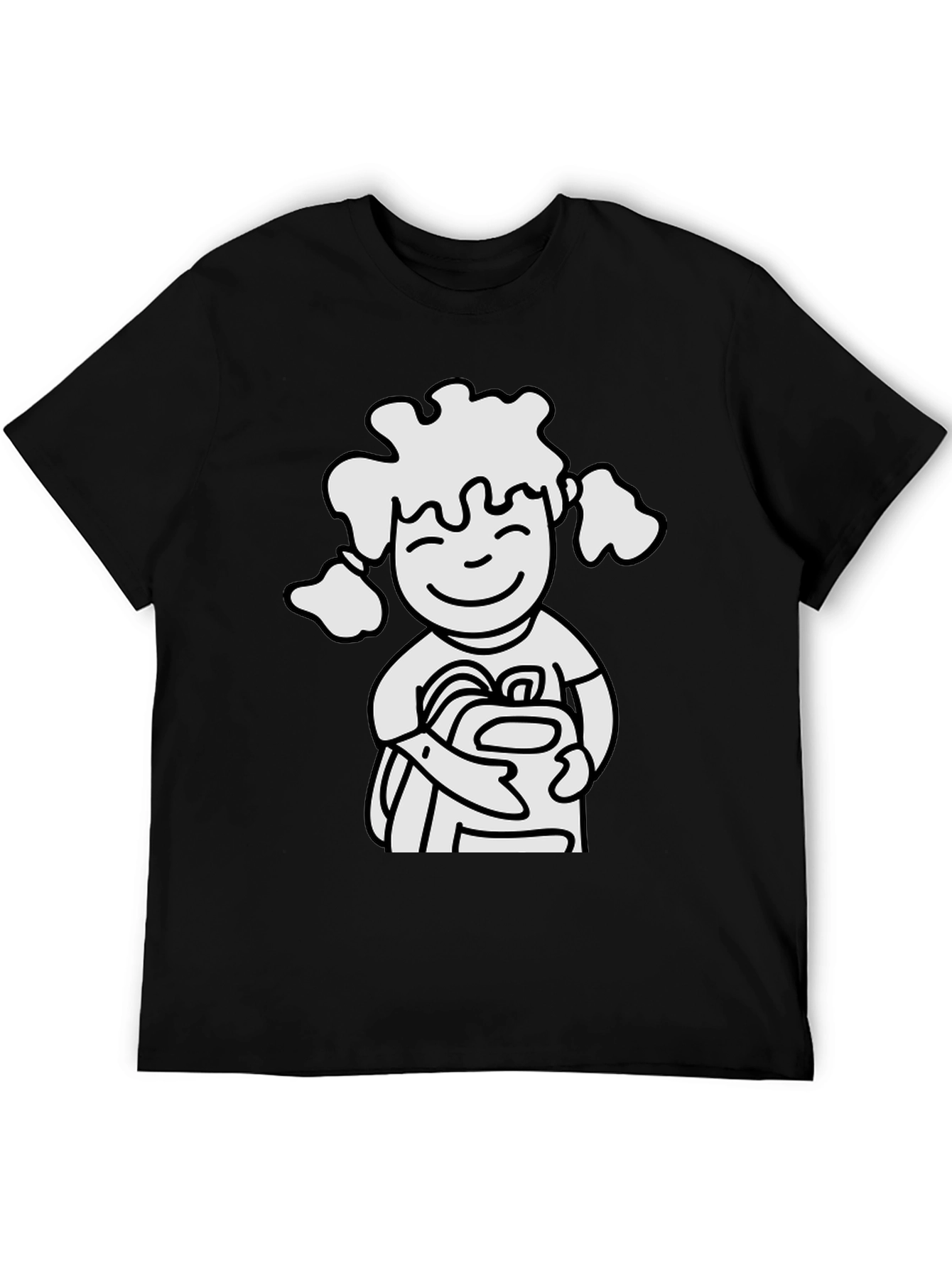 Cartoon Girl Graphic Black T-Shirt