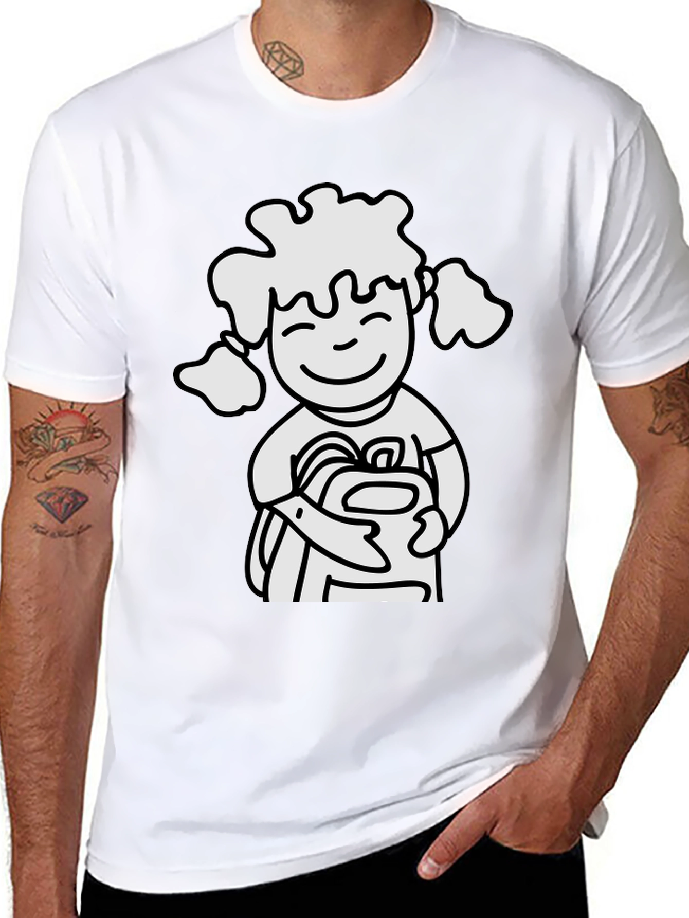 Cartoon Girl Graphic Black T-Shirt