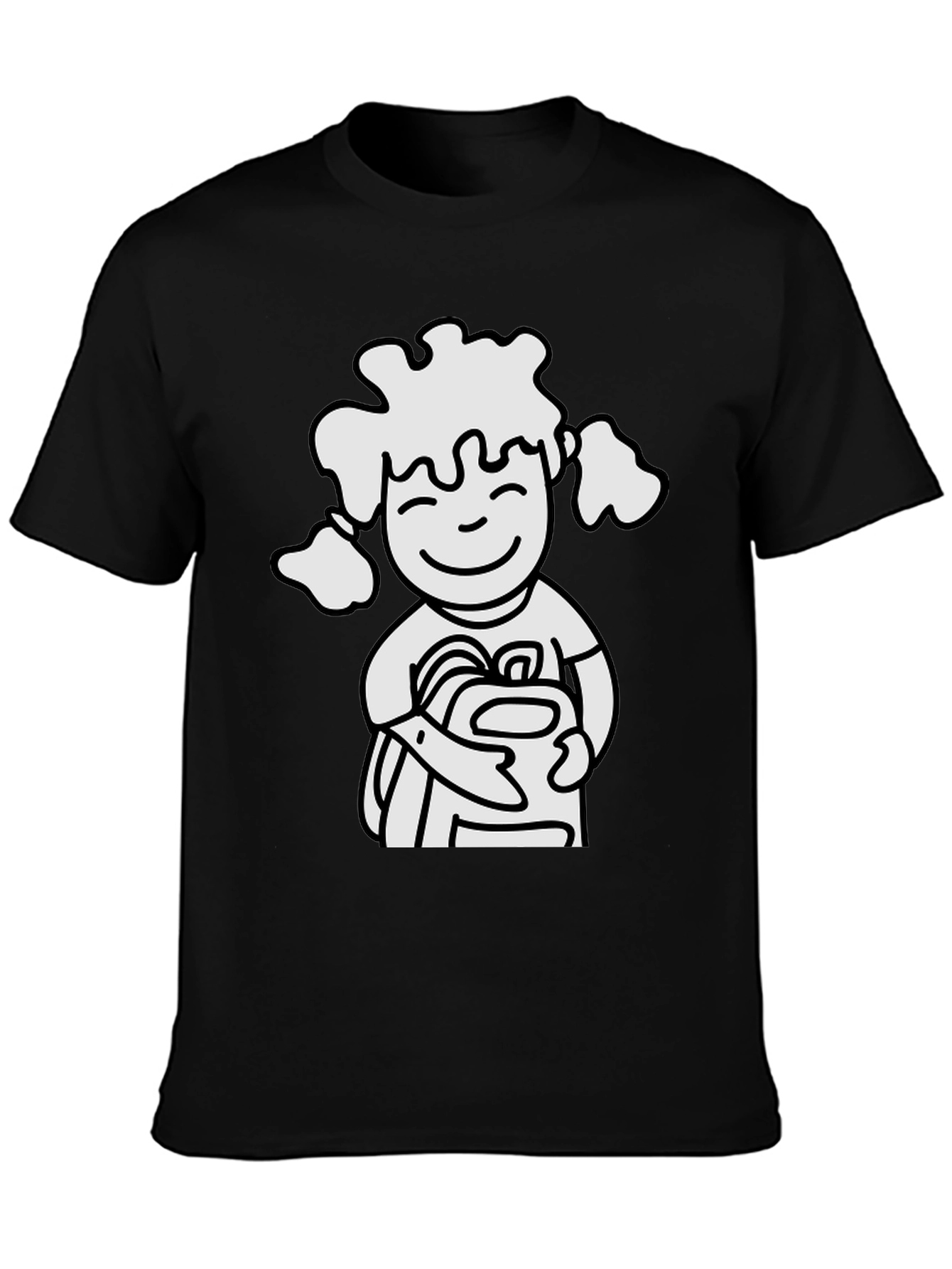 Cartoon Girl Graphic Black T-Shirt