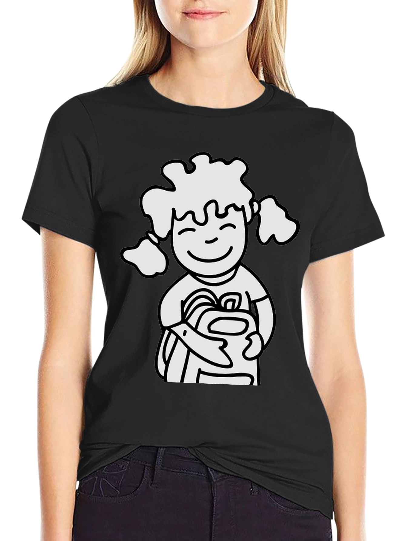 Cartoon Girl Graphic Black T-Shirt