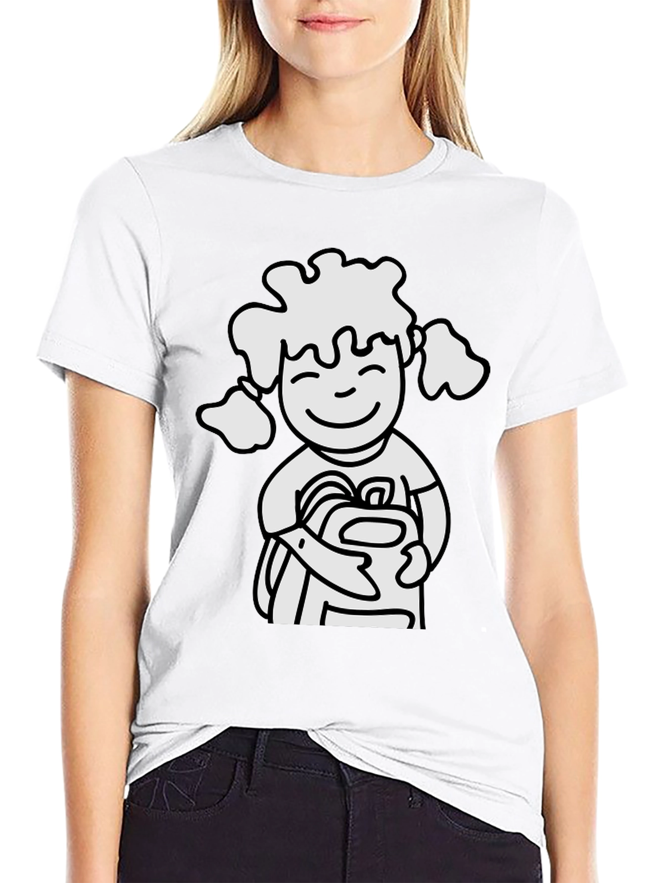 Cartoon Girl Graphic Black T-Shirt
