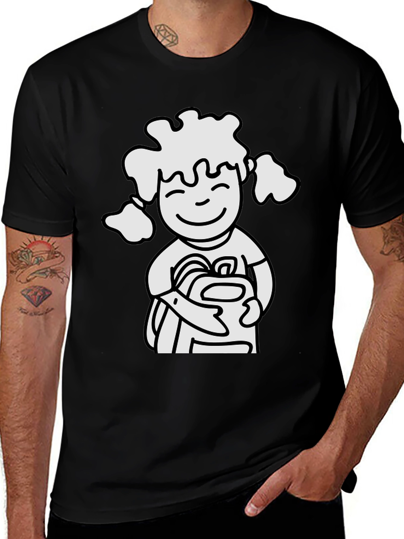 Cartoon Girl Graphic Black T-Shirt