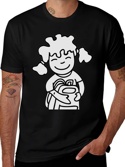 Cartoon Girl Graphic Black T-Shirt