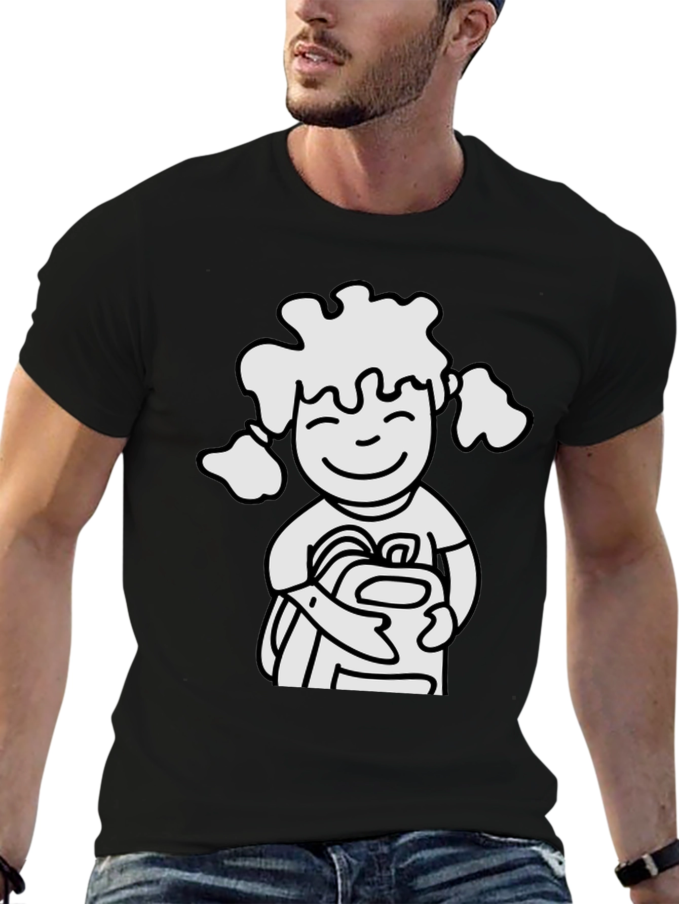 Cartoon Girl Graphic Black T-Shirt