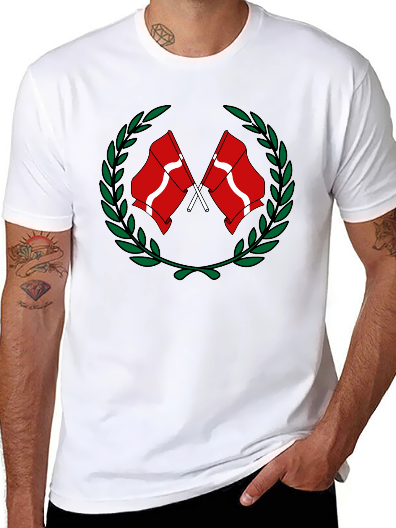 Denmark Flag Laurel Wreath Black T-Shirt