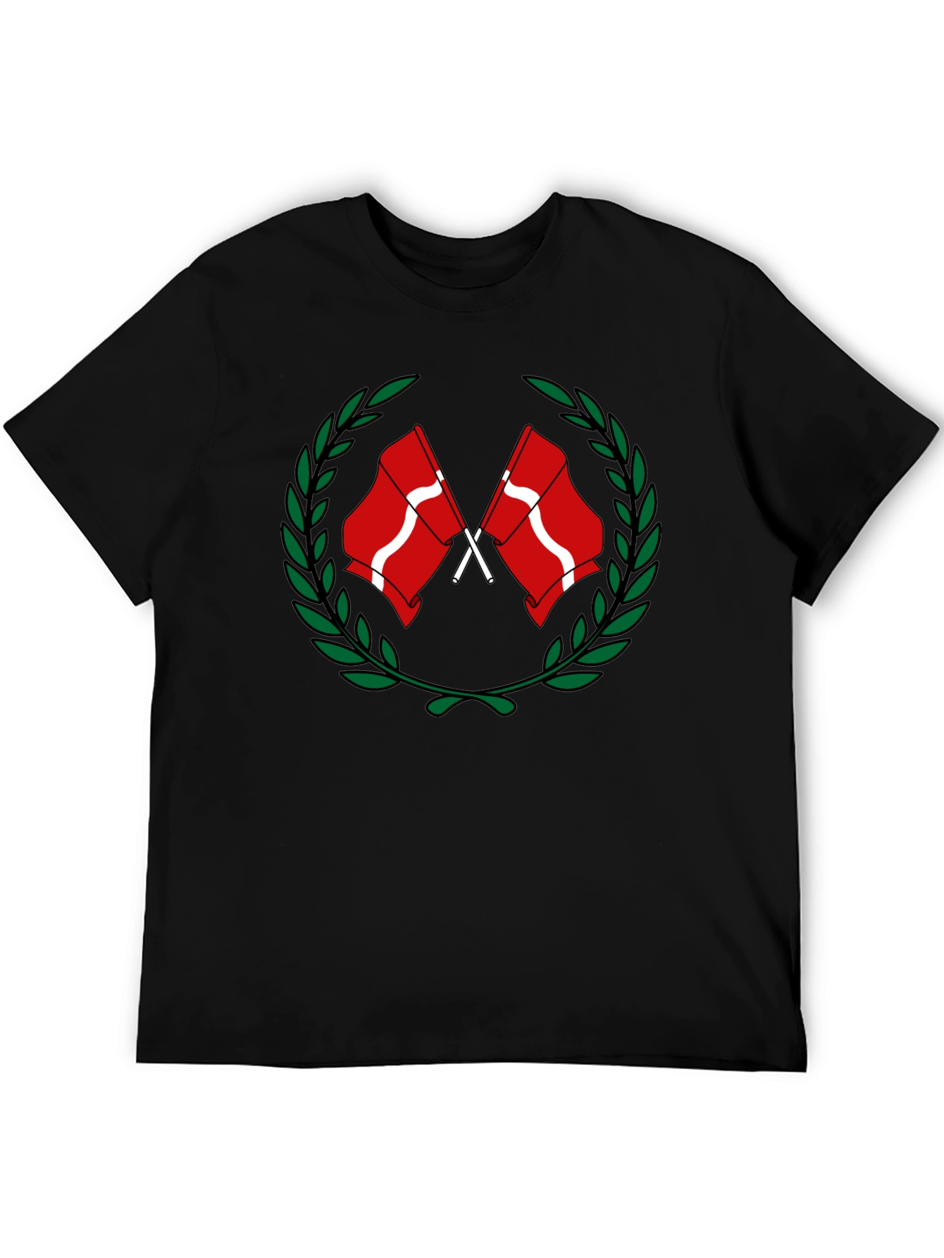 Denmark Flag Laurel Wreath Black T-Shirt