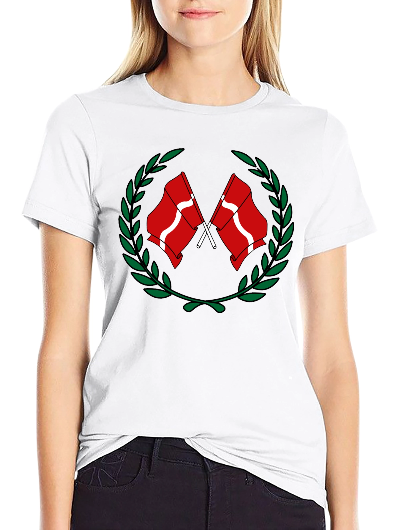 Denmark Flag Laurel Wreath Black T-Shirt