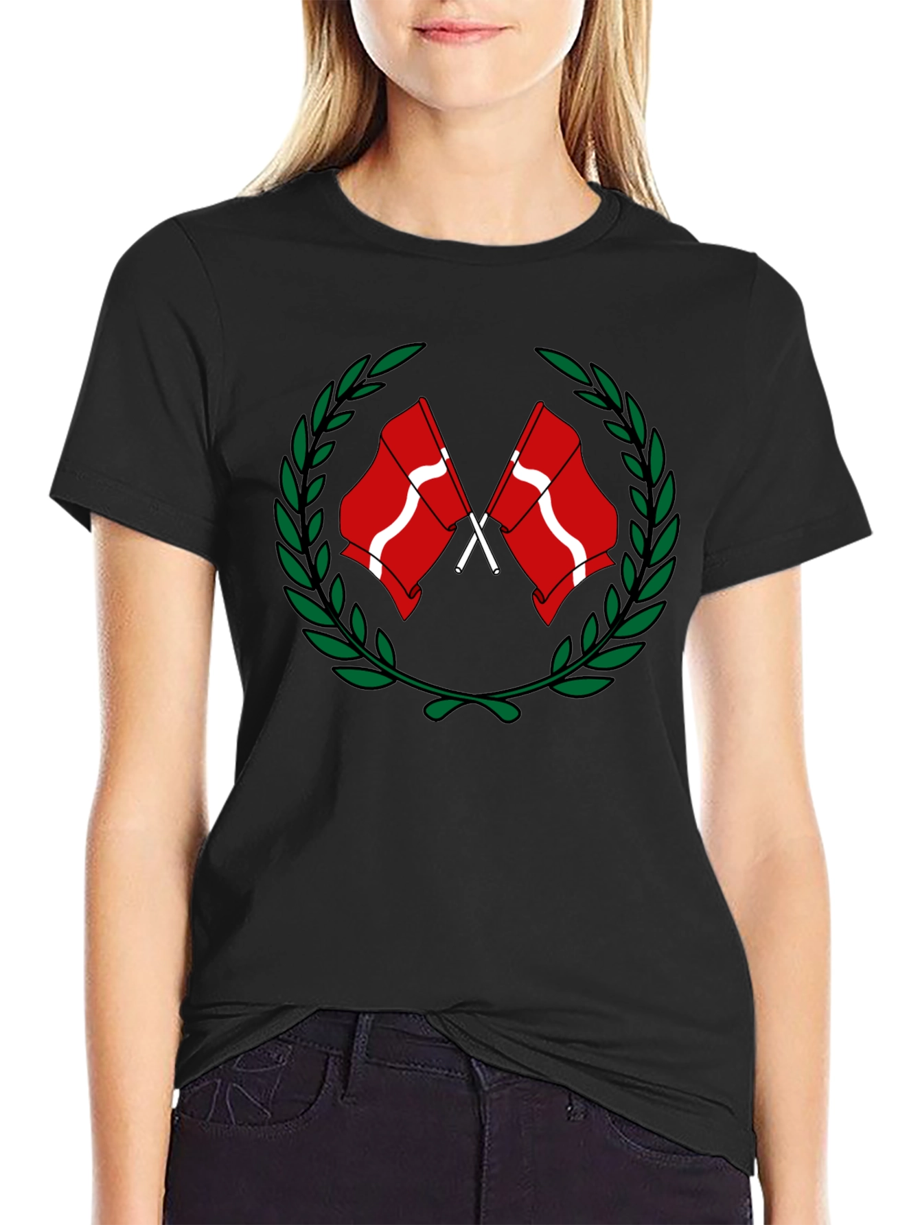 Denmark Flag Laurel Wreath Black T-Shirt