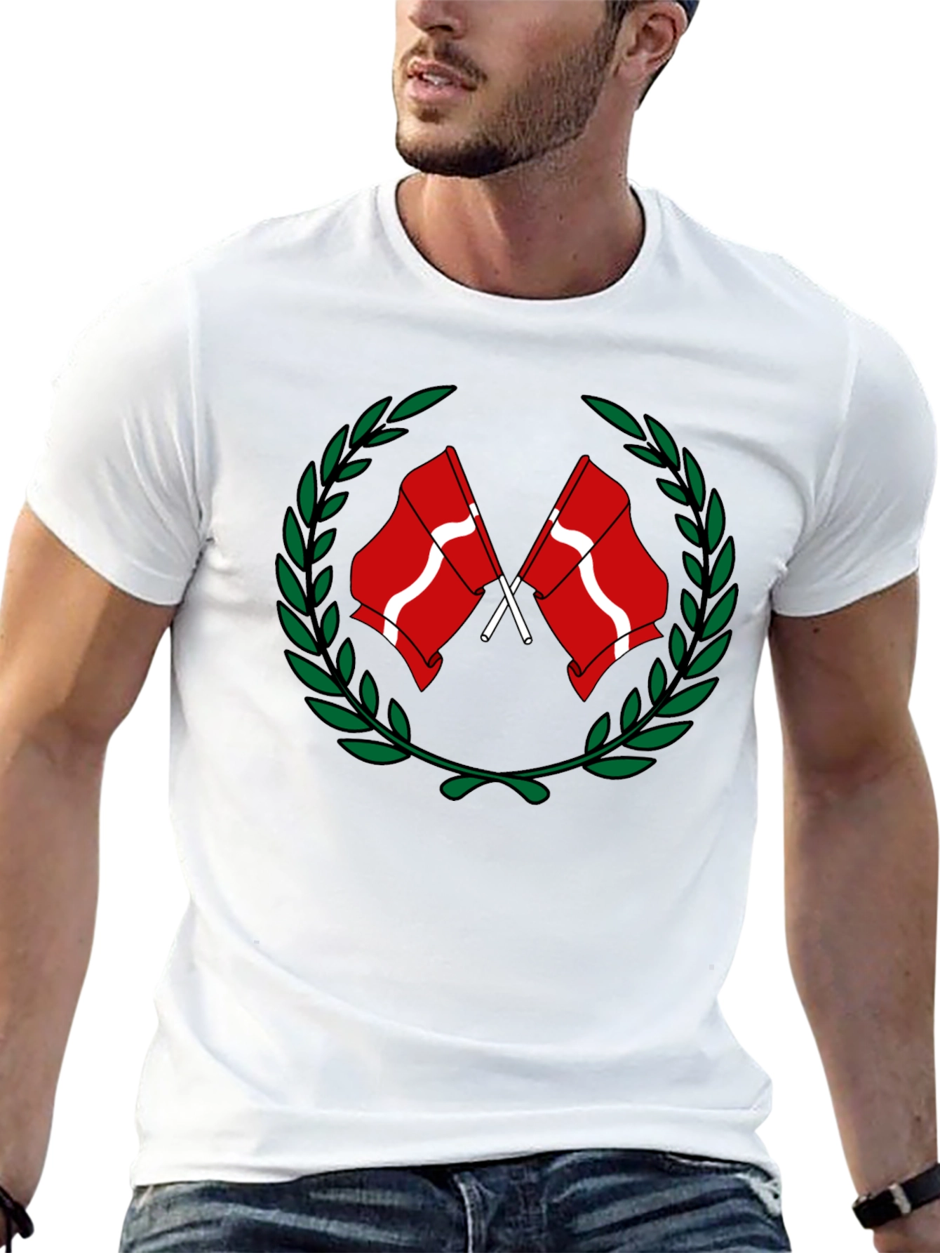 Denmark Flag Laurel Wreath Black T-Shirt