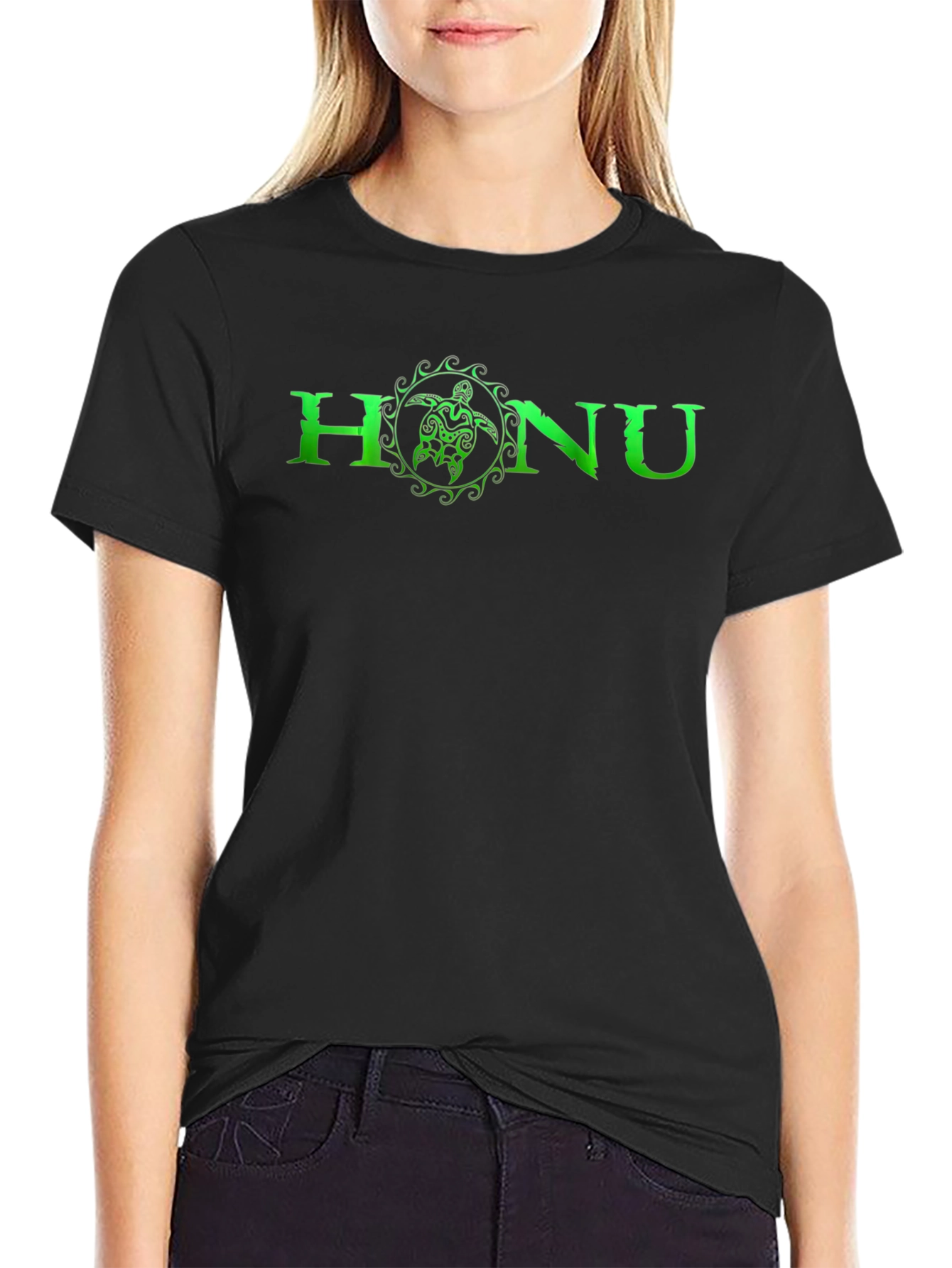 HANU Turtle Green Graphic T-Shirt - Black
