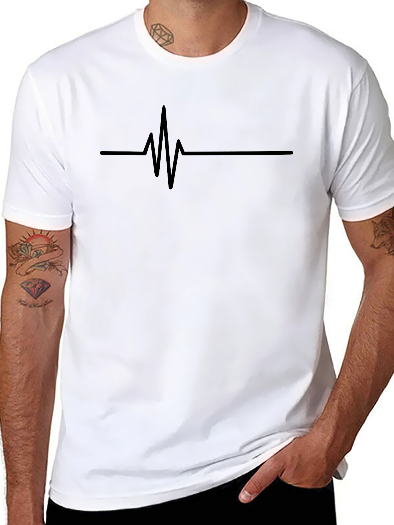 Black Heartbeat Line Graphic Tee - Casual Style