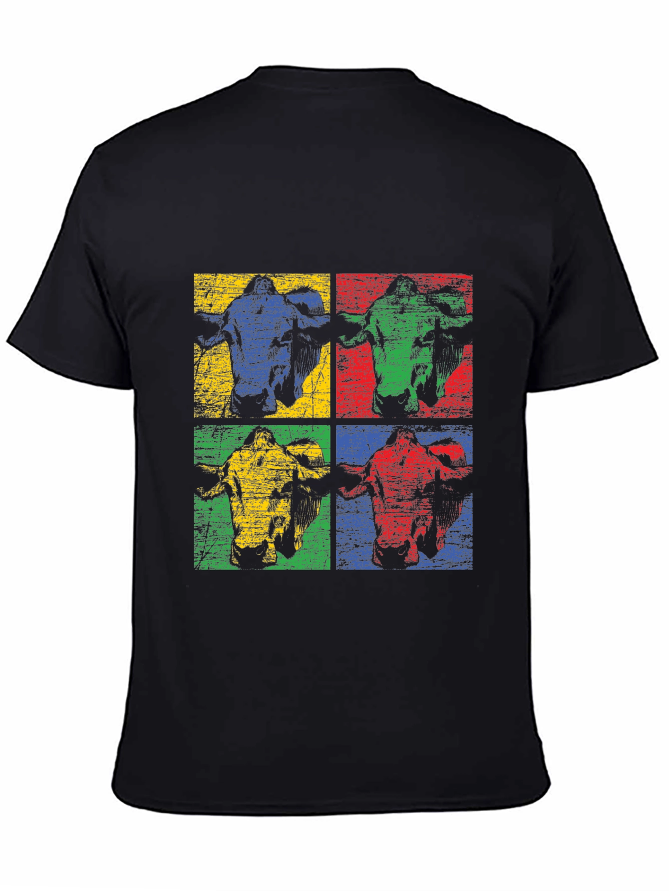 Retro Cow Pop Art Black T-Shirt