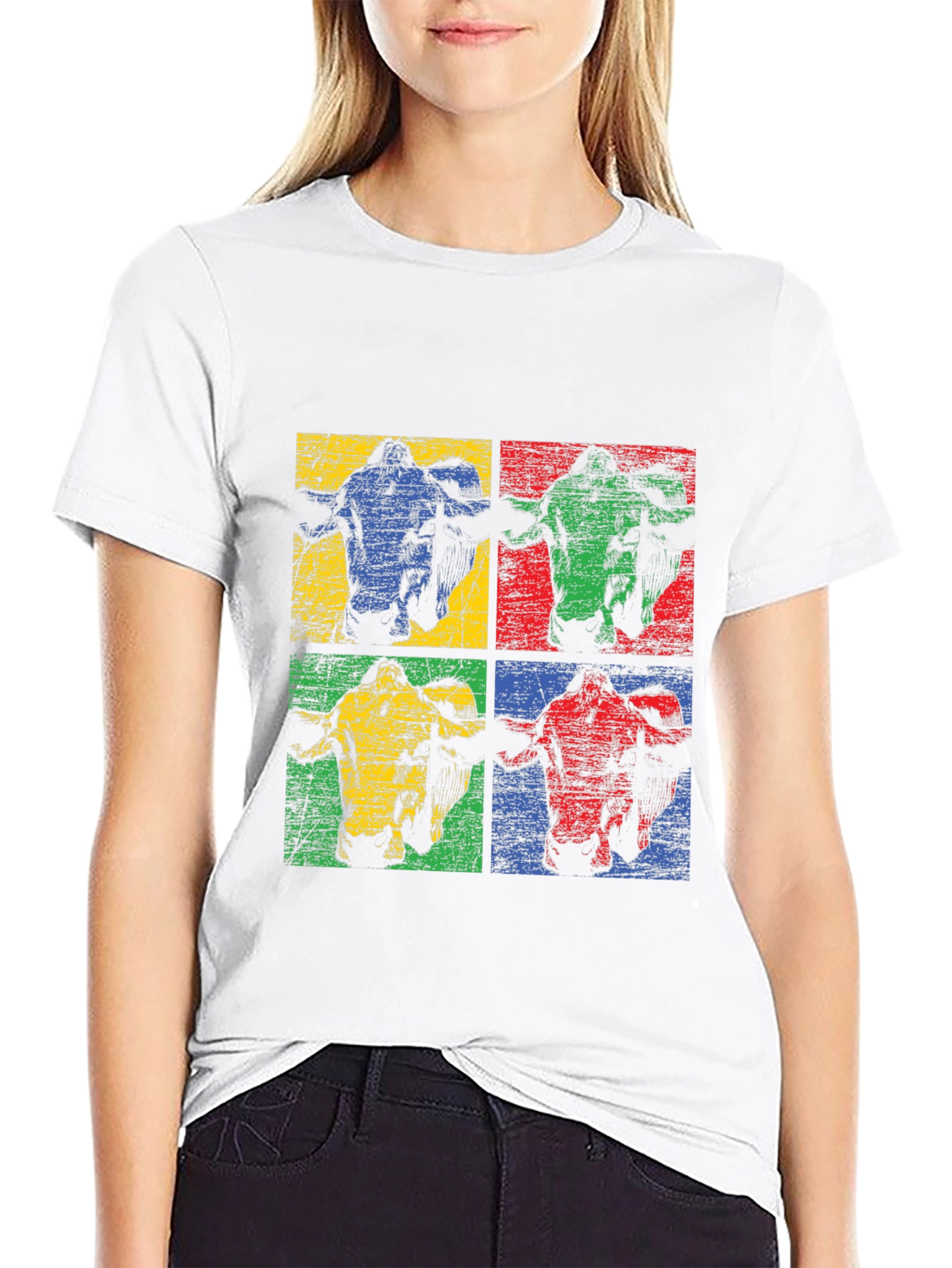 Retro Cow Pop Art Black T-Shirt