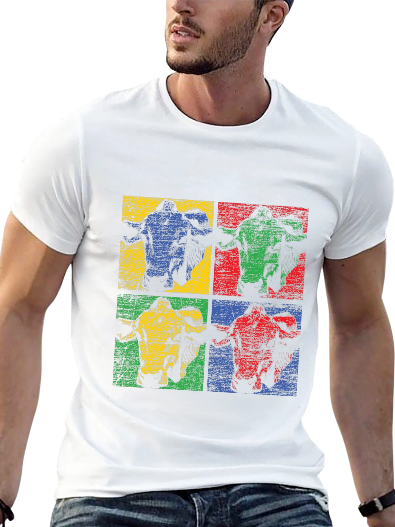 Retro Cow Pop Art Black T-Shirt