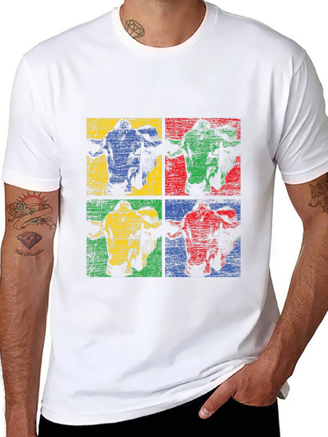 Retro Cow Pop Art Black T-Shirt