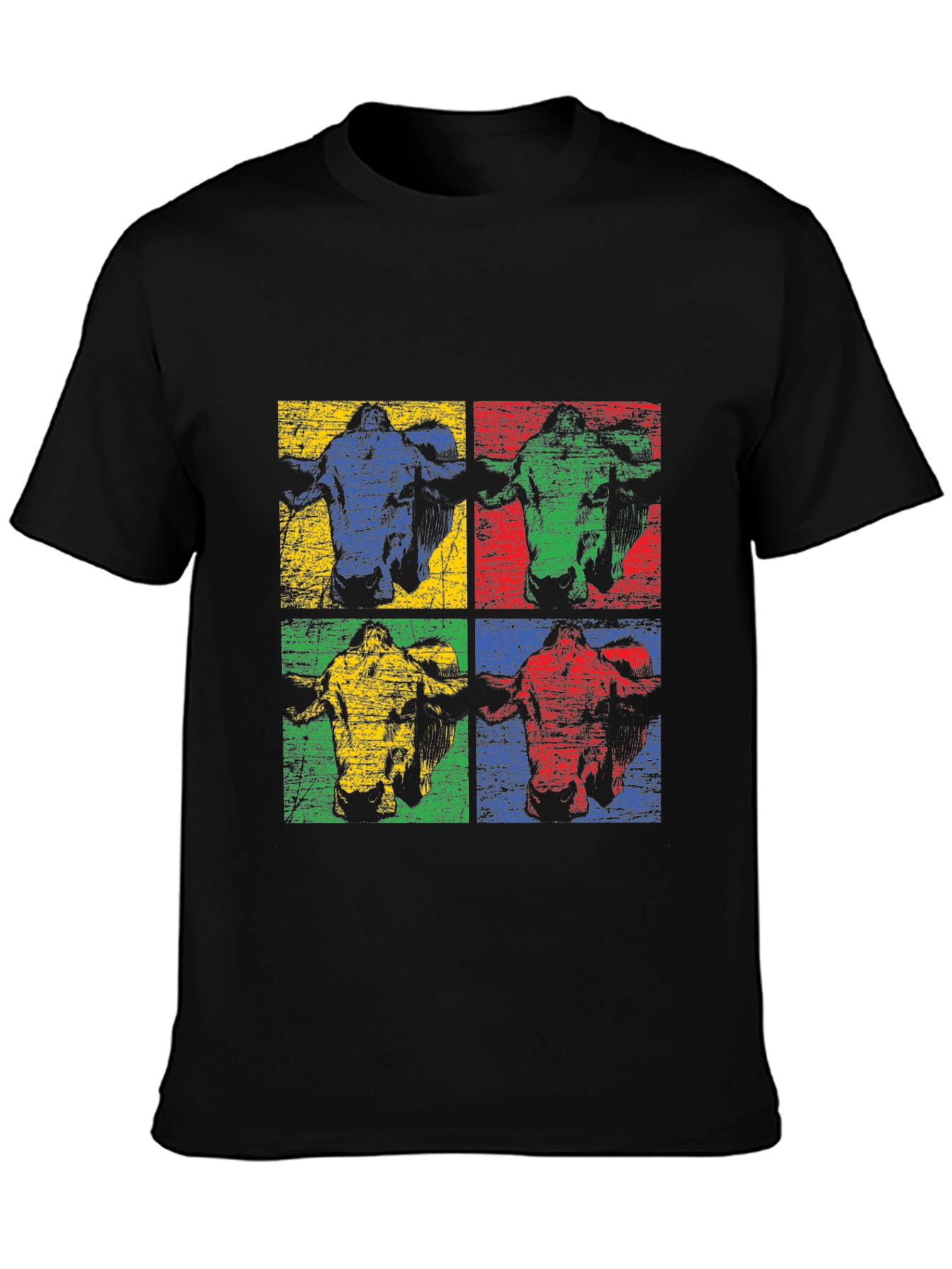 Retro Cow Pop Art Black T-Shirt