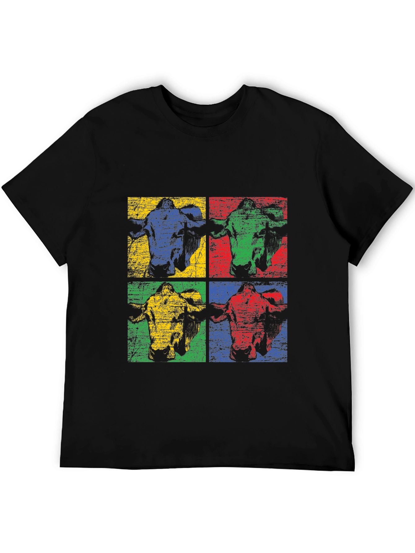Retro Cow Pop Art Black T-Shirt
