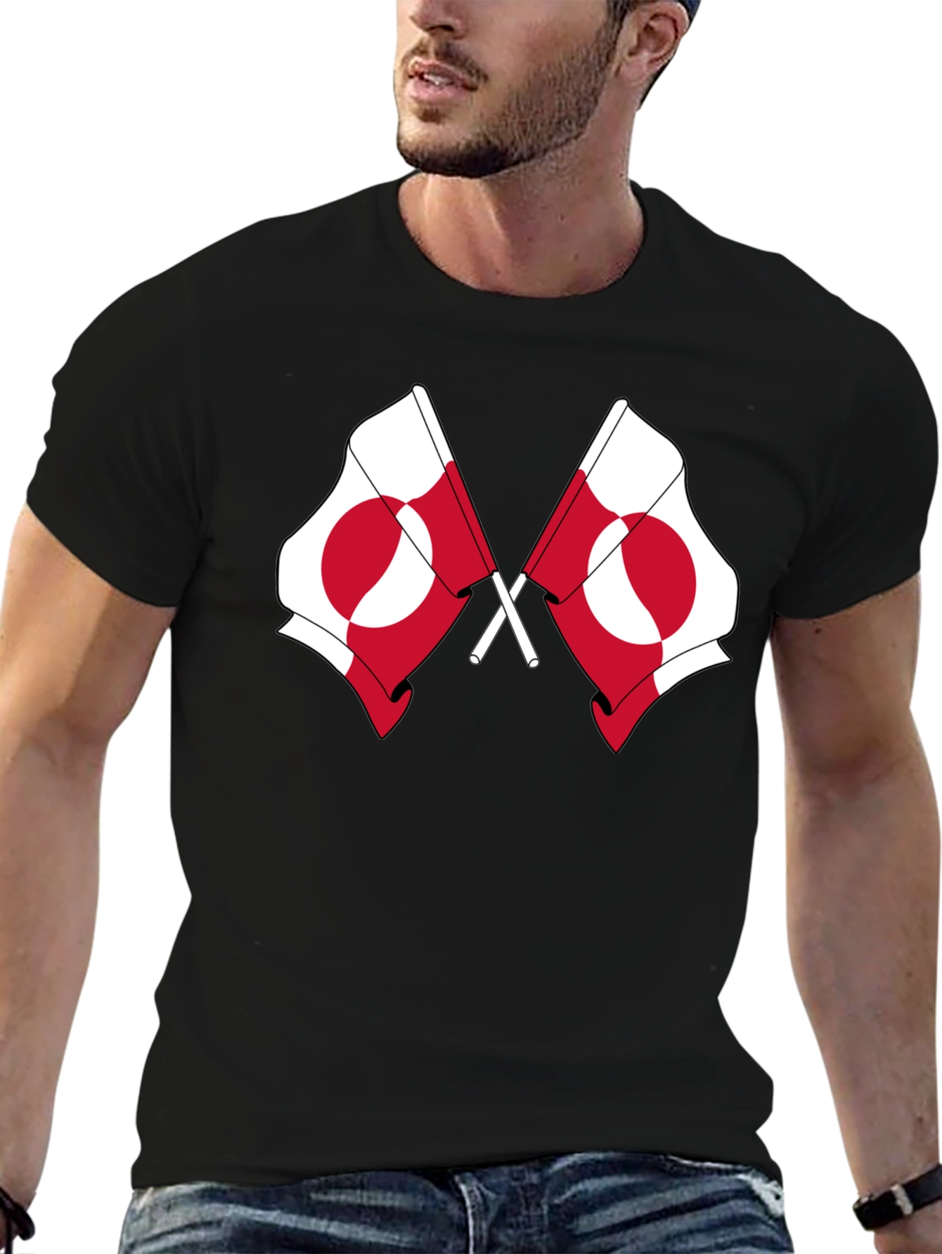 Greenland Flag Graphic Tee - Black Cotton T-Shirt
