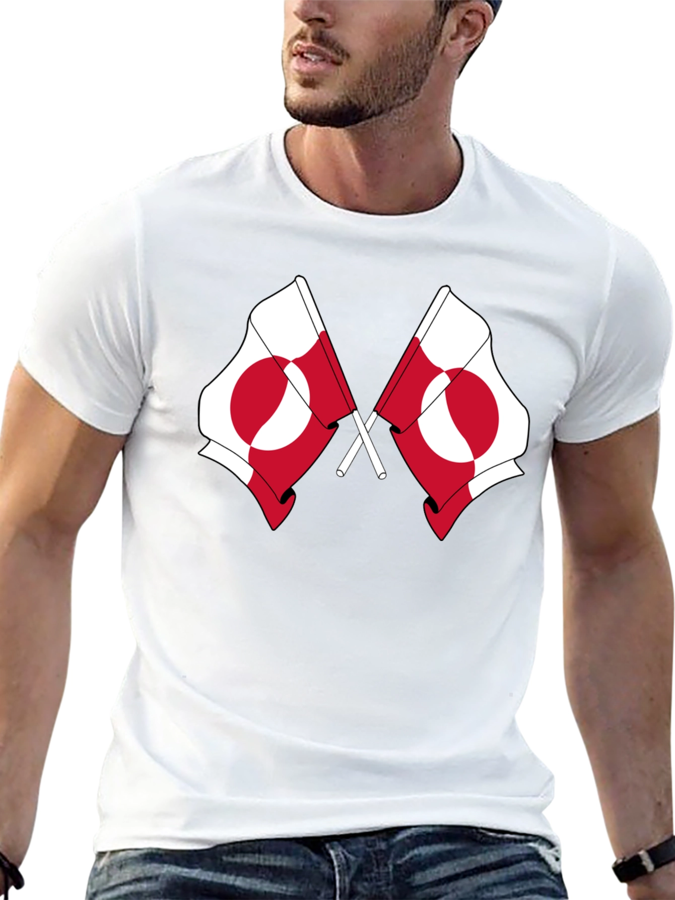 Greenland Flag Graphic Tee - Black Cotton T-Shirt