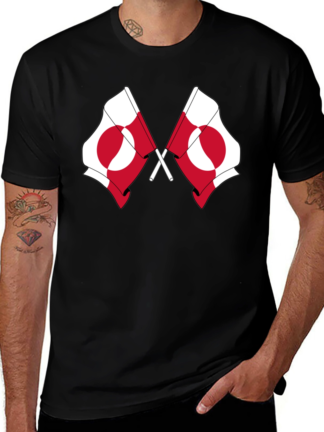 Greenland Flag Graphic Tee - Black Cotton T-Shirt