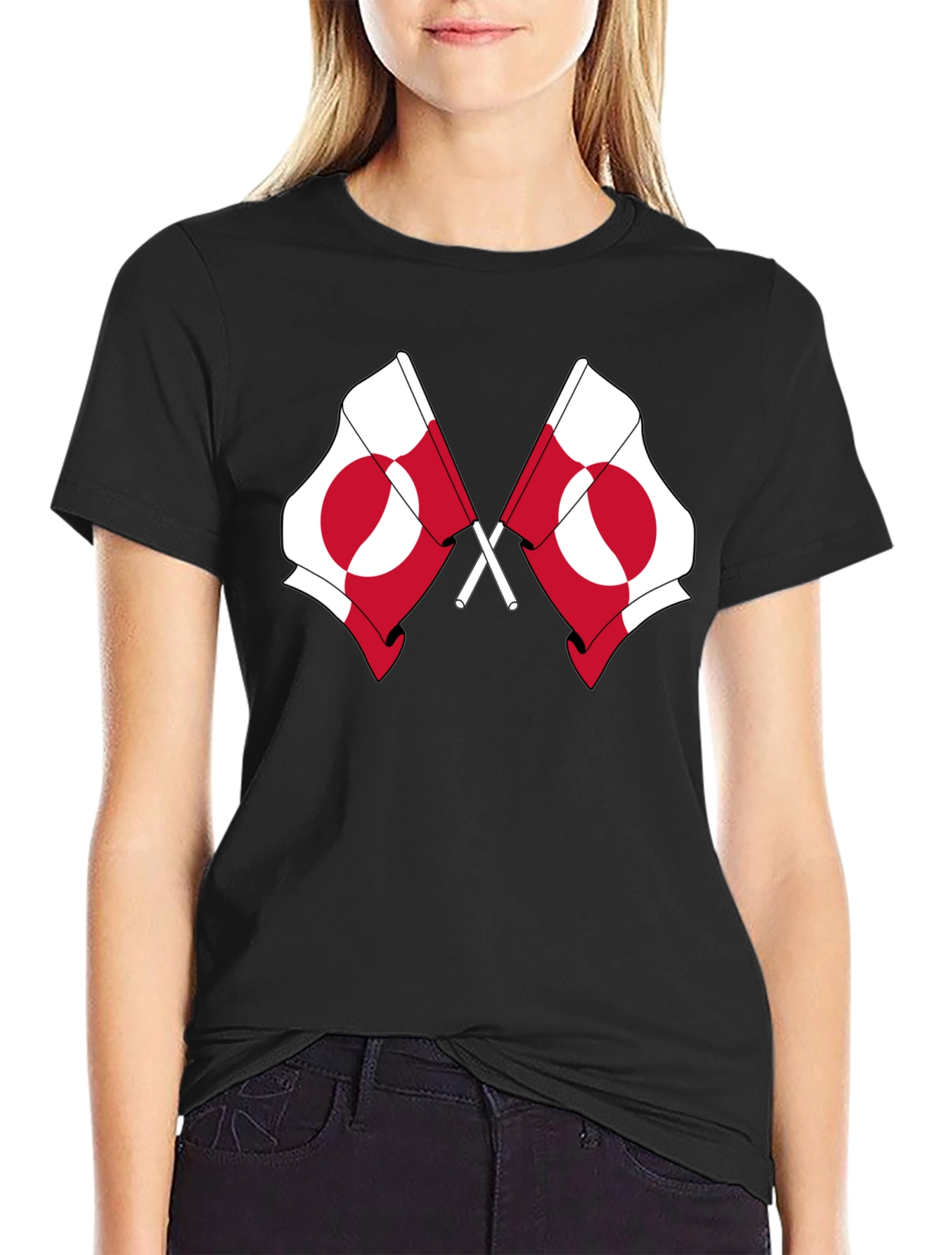 Greenland Flag Graphic Tee - Black Cotton T-Shirt