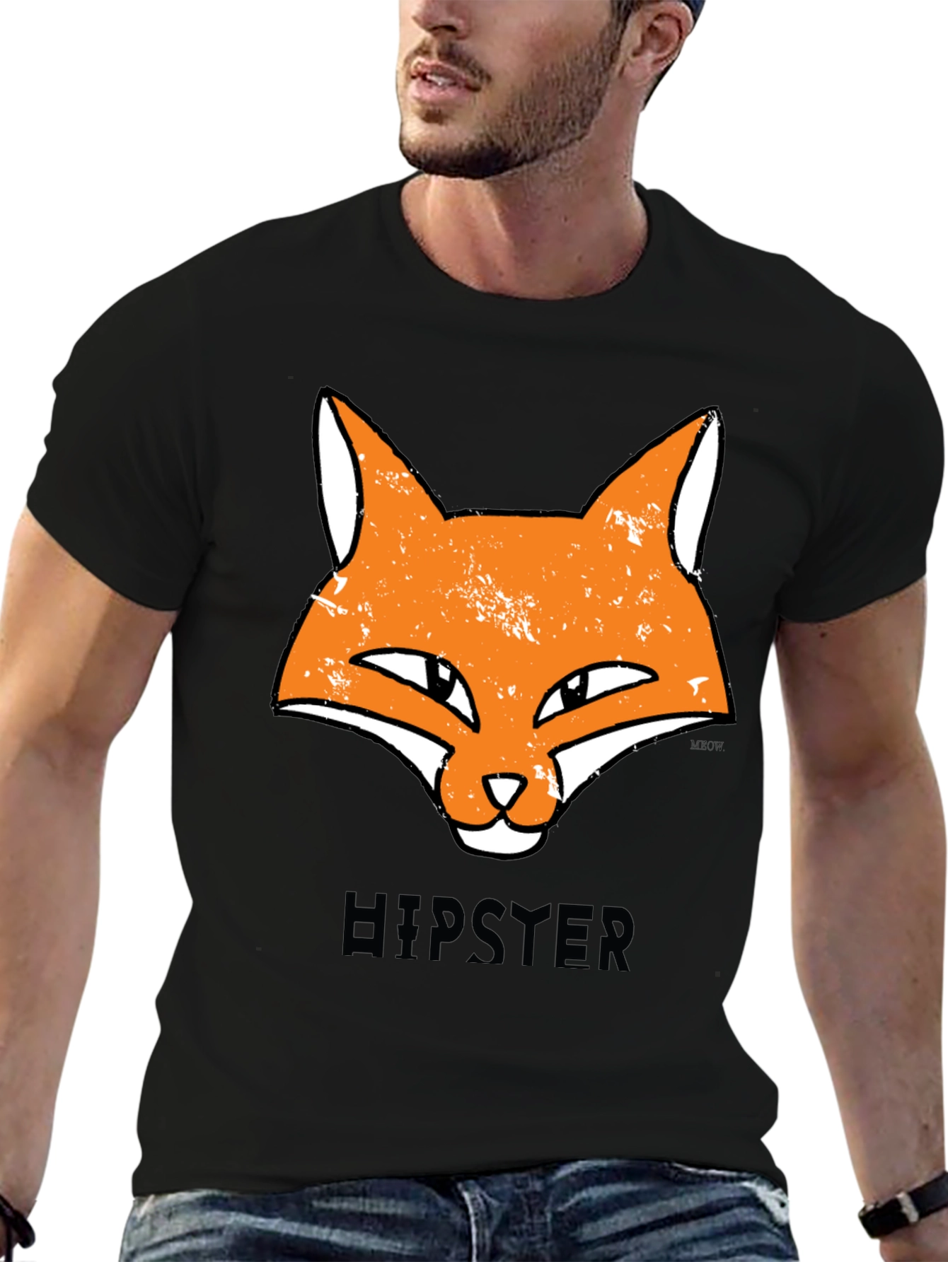 Hipster Fox Graphic Tee - Unisex Black T-Shirt
