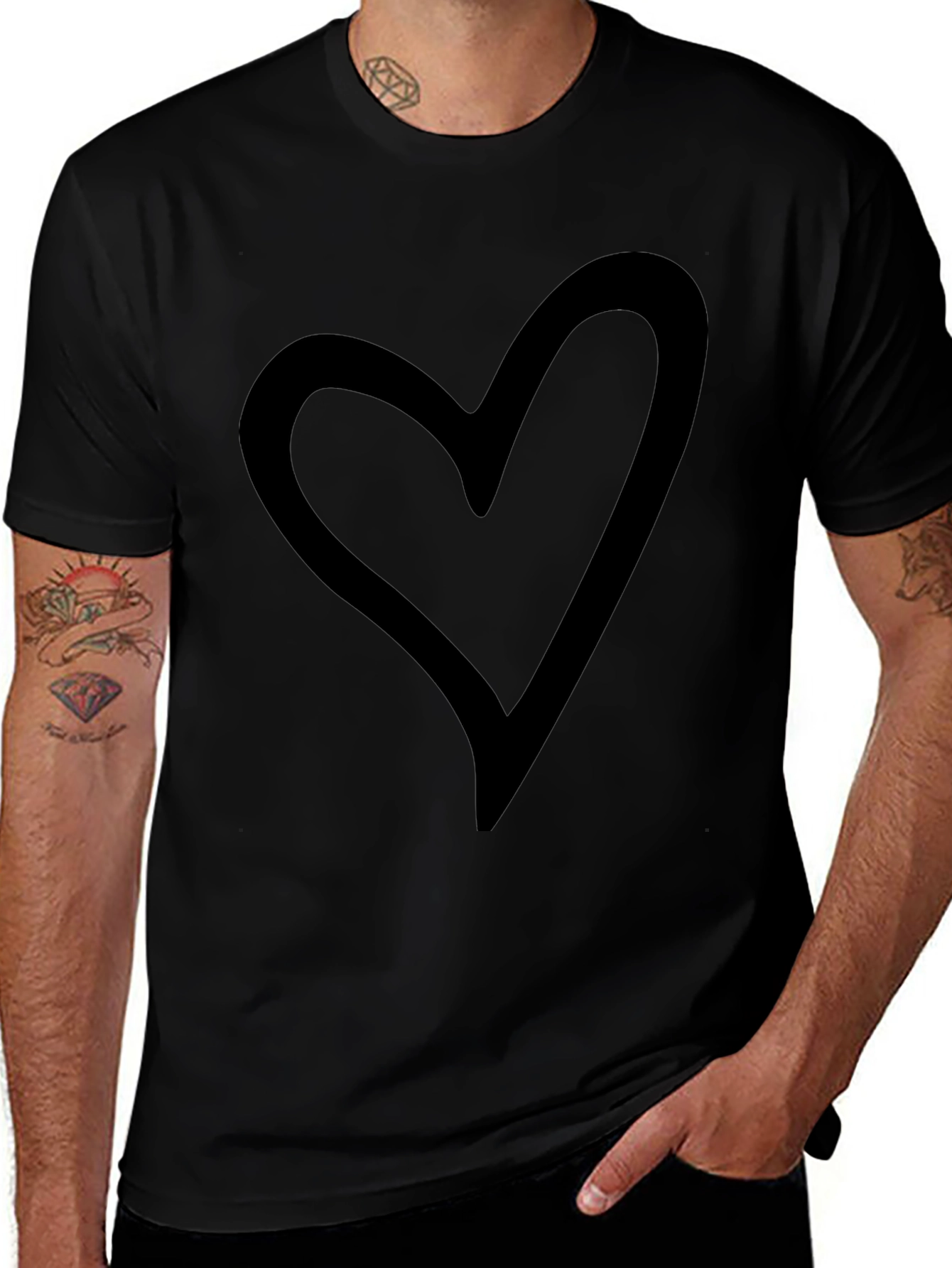 Modern Heart Graphic Black Tee - Casual Style