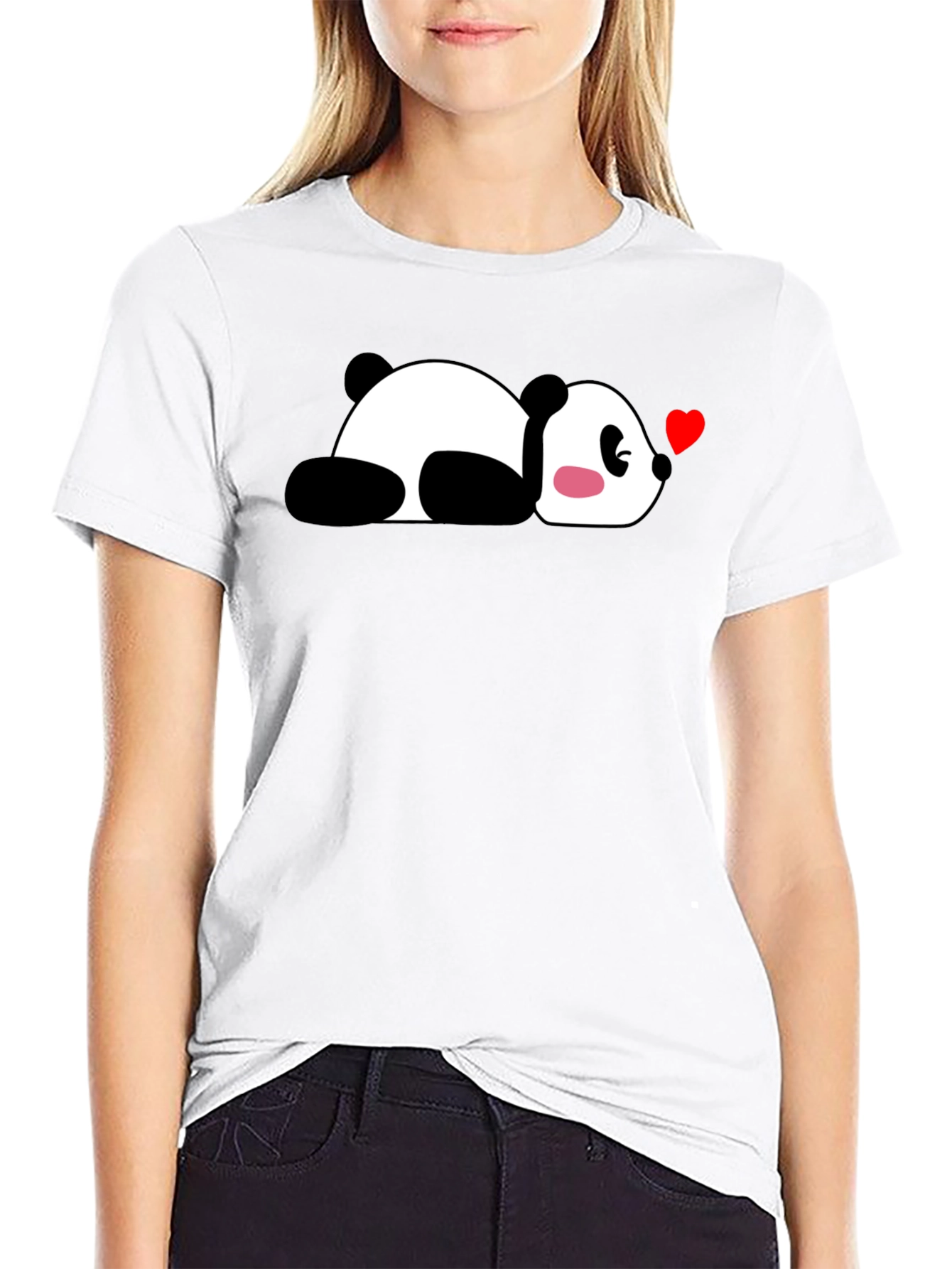 Cute Panda Heart T-Shirt - Casual Black Tee